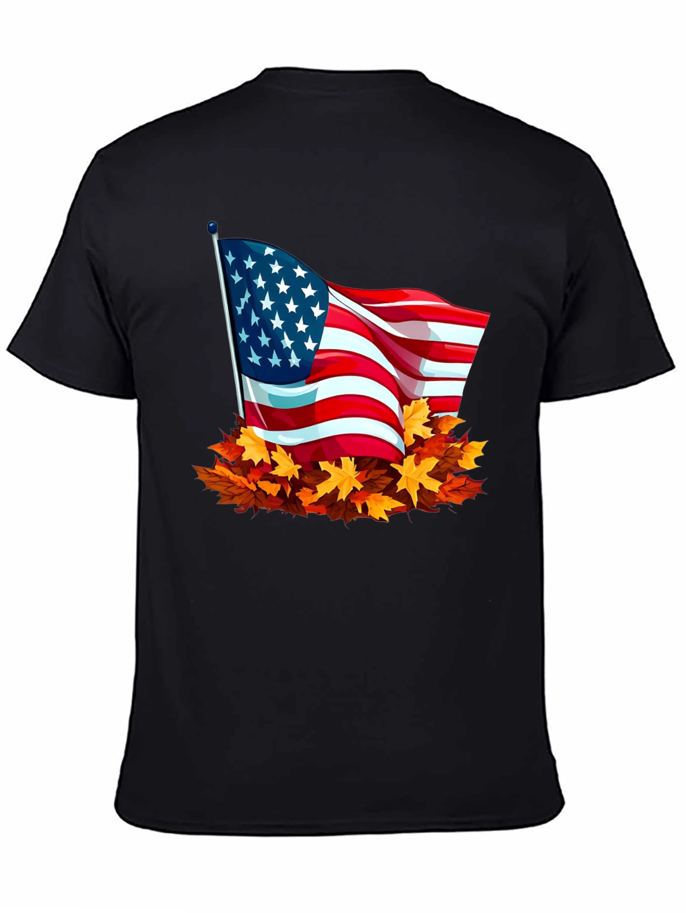 USA Flag Fall Leaves T-Shirt - Patriotic Autumn