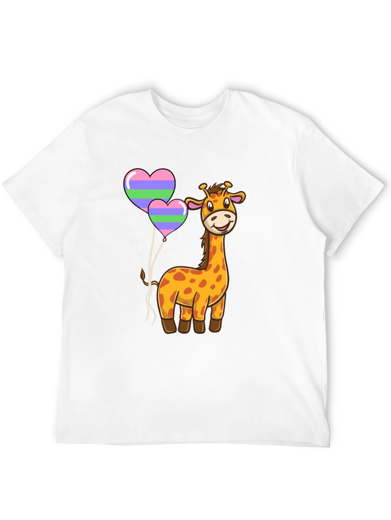 Cute Giraffe Heart Balloon Black T-Shirt