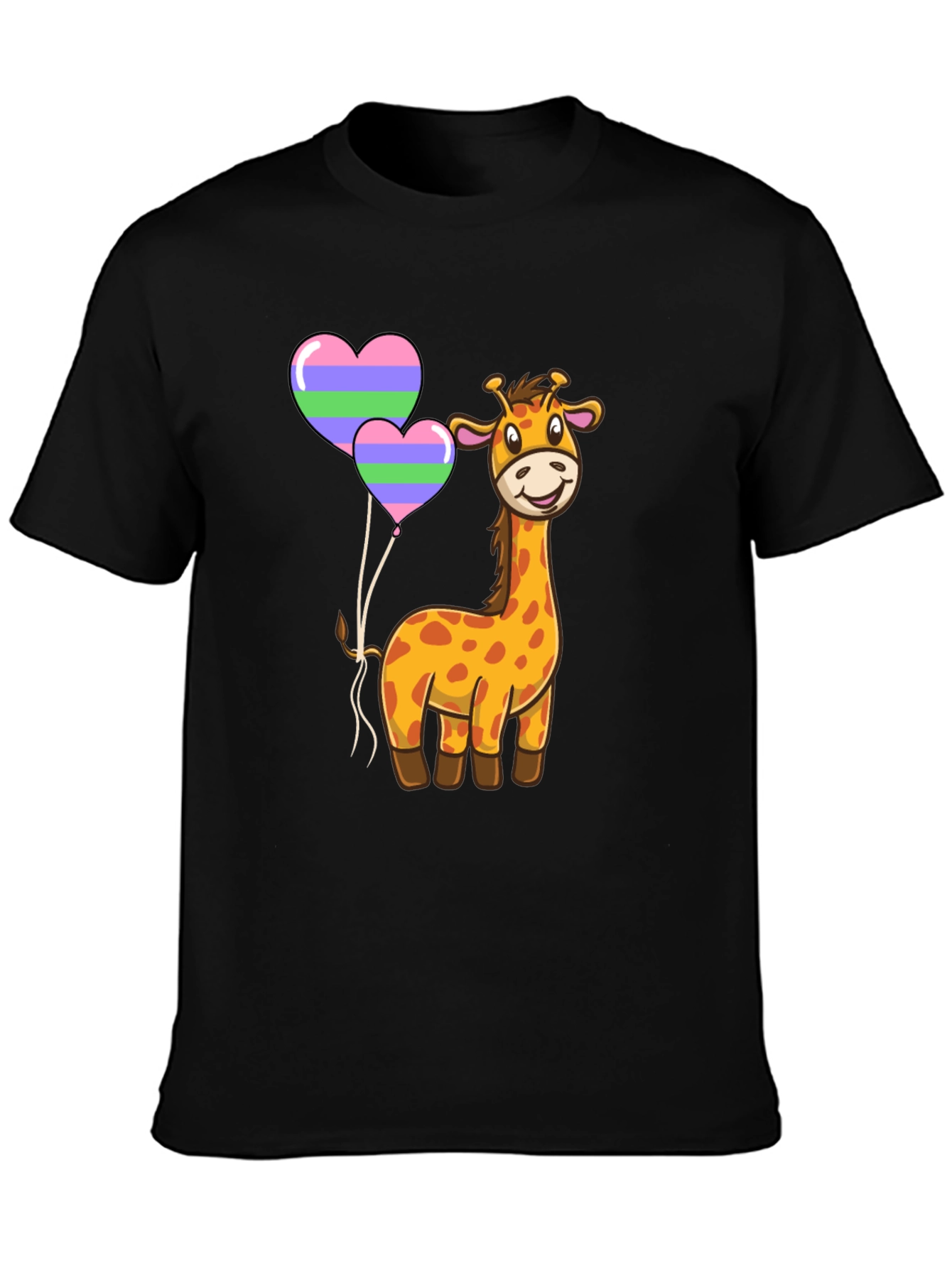Cute Giraffe Heart Balloon Black T-Shirt