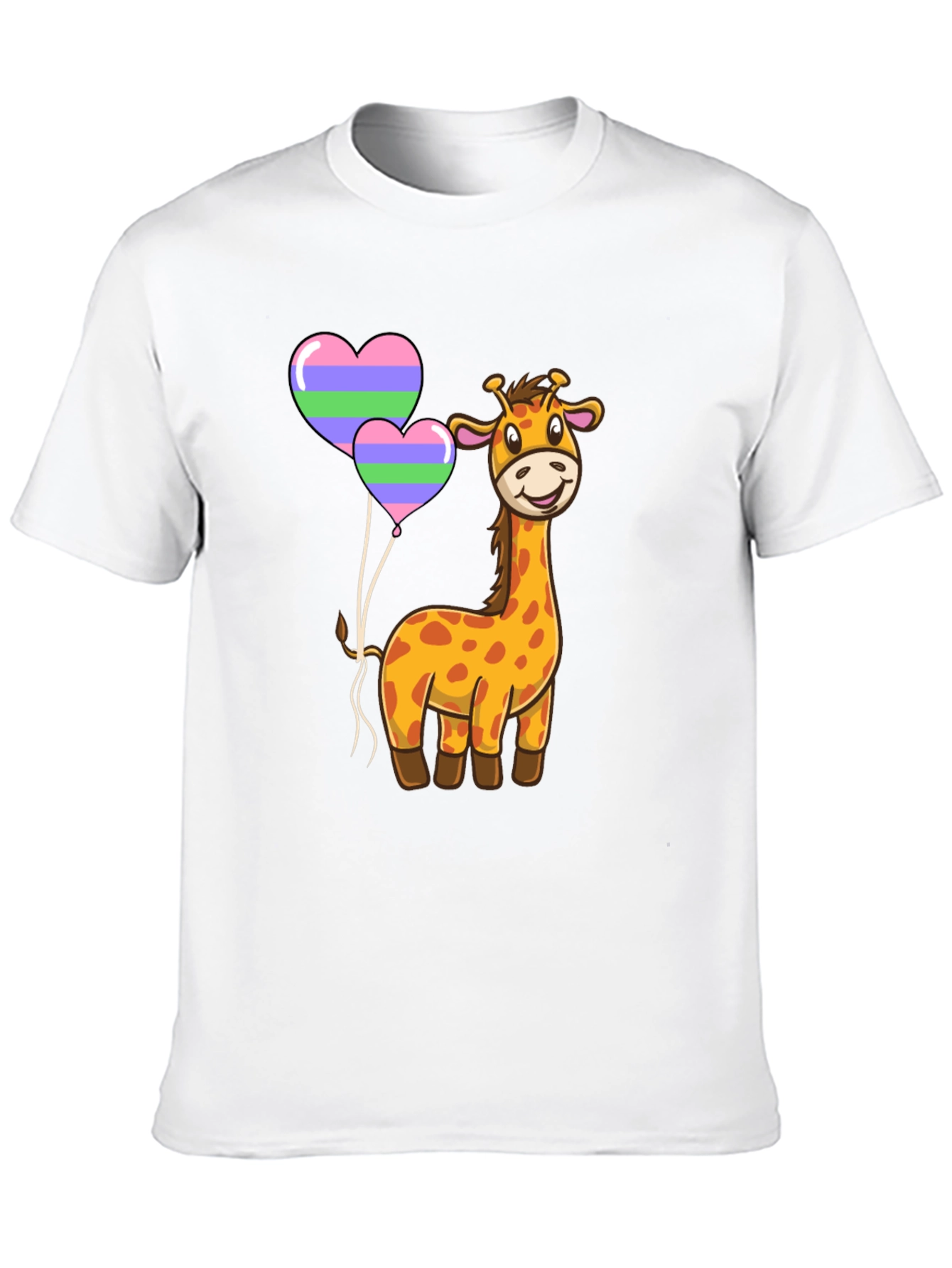 Cute Giraffe Heart Balloon Black T-Shirt