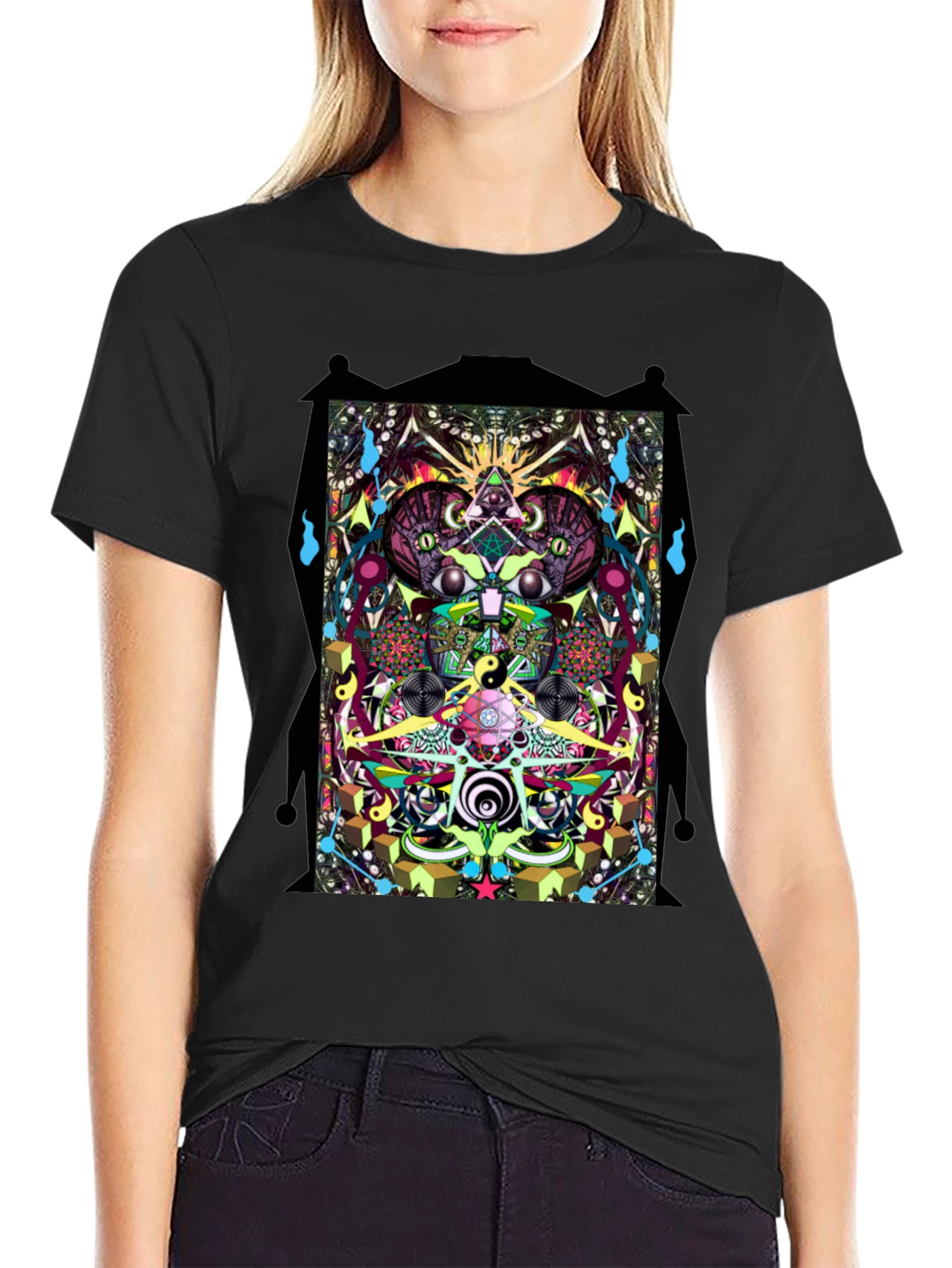 Psychedelic Graphic Print Black T-Shirt