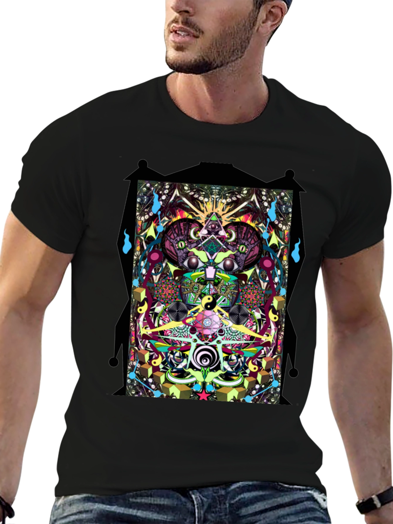 Psychedelic Graphic Print Black T-Shirt