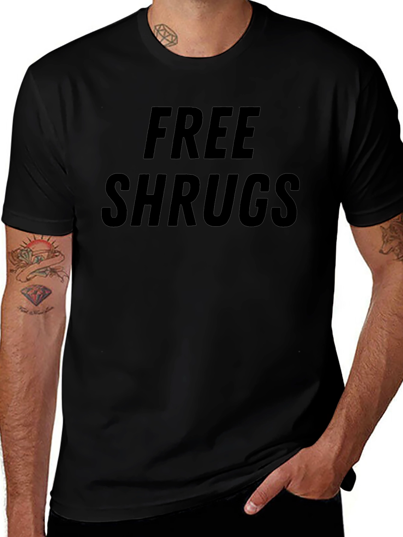 Free Shrugs Graphic Tee - Black Casual T-Shirt
