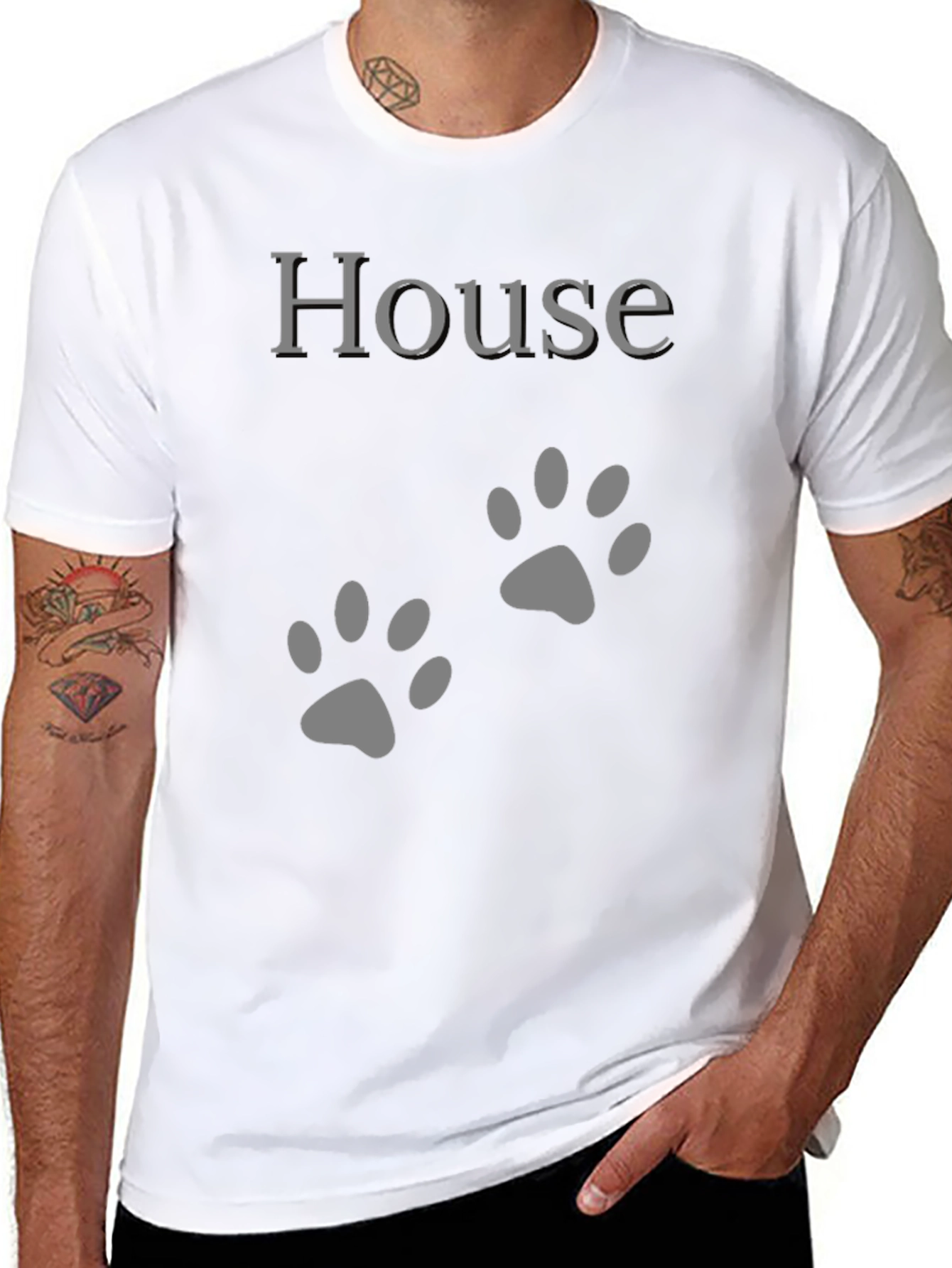 House Paw Print Graphic T-Shirt - Black