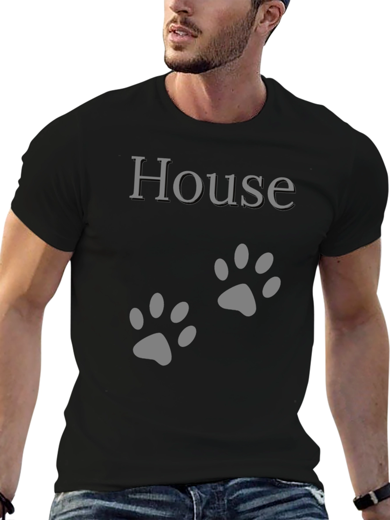 House Paw Print Graphic T-Shirt - Black