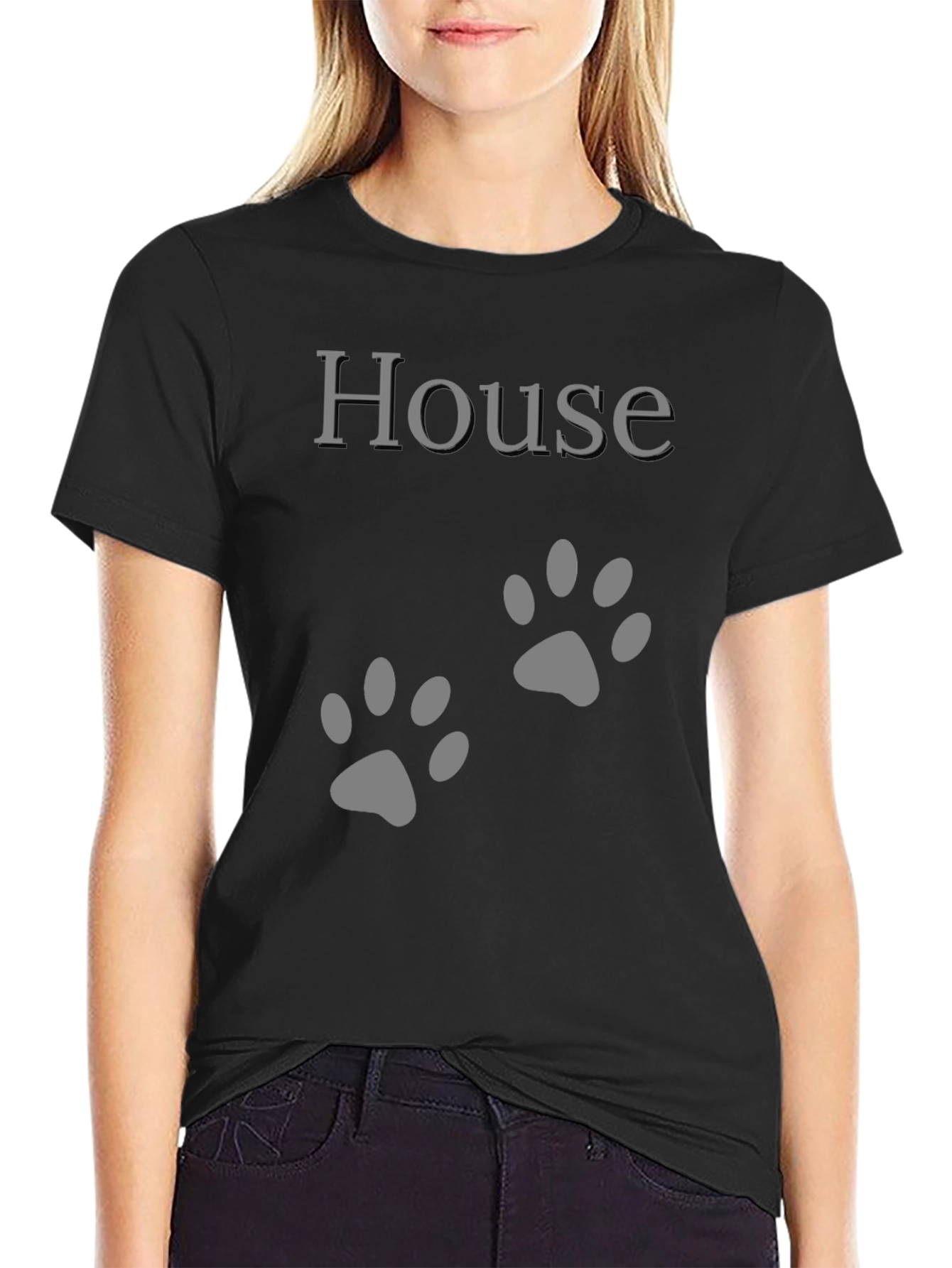 House Paw Print Graphic T-Shirt - Black