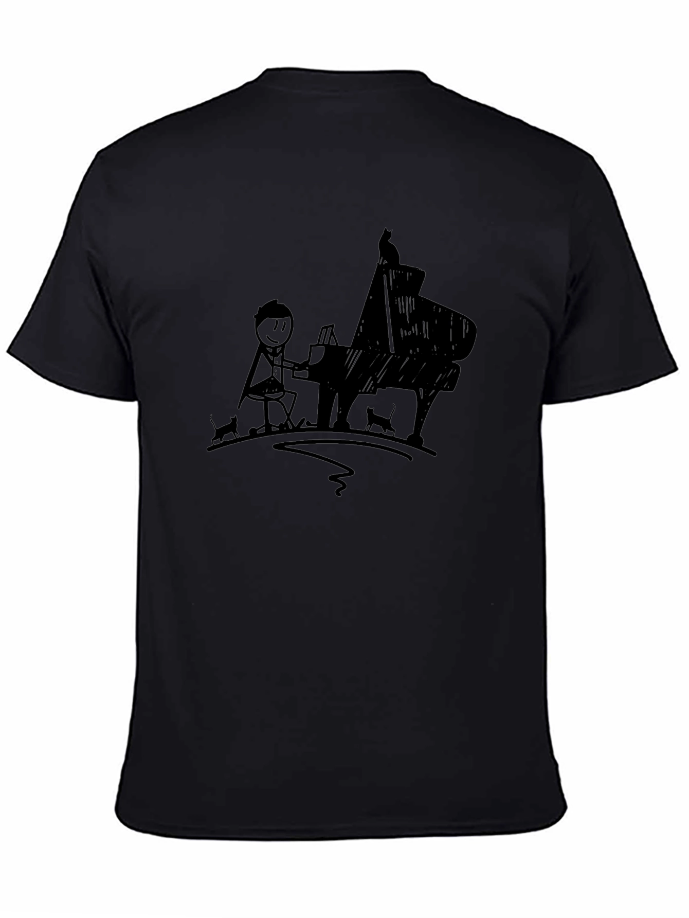 Stick Figure Pianist Graphic Tee - Black