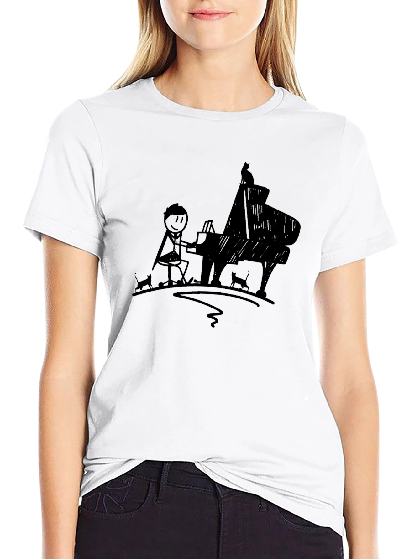 Stick Figure Pianist Graphic Tee - Black
