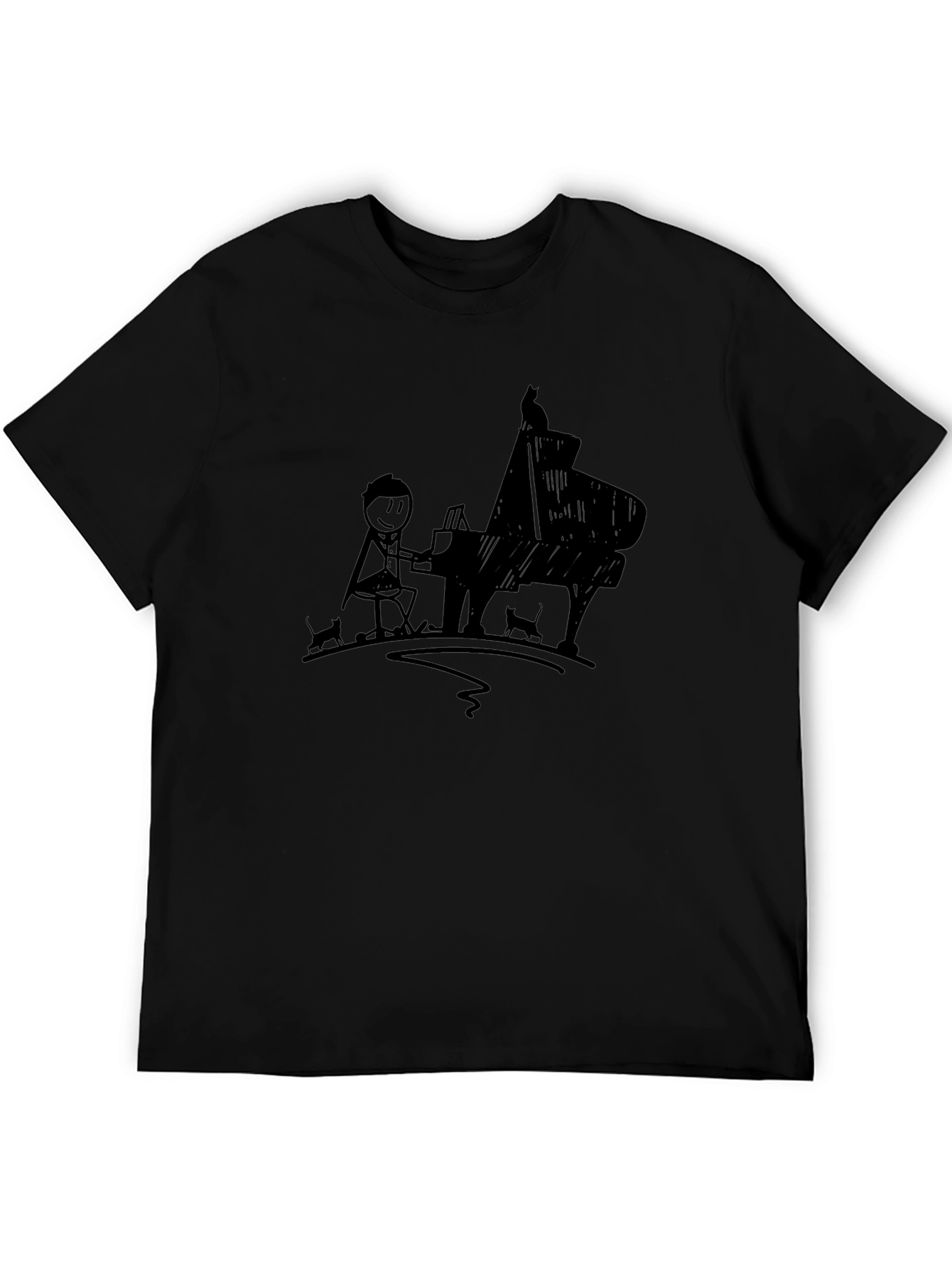 Stick Figure Pianist Graphic Tee - Black