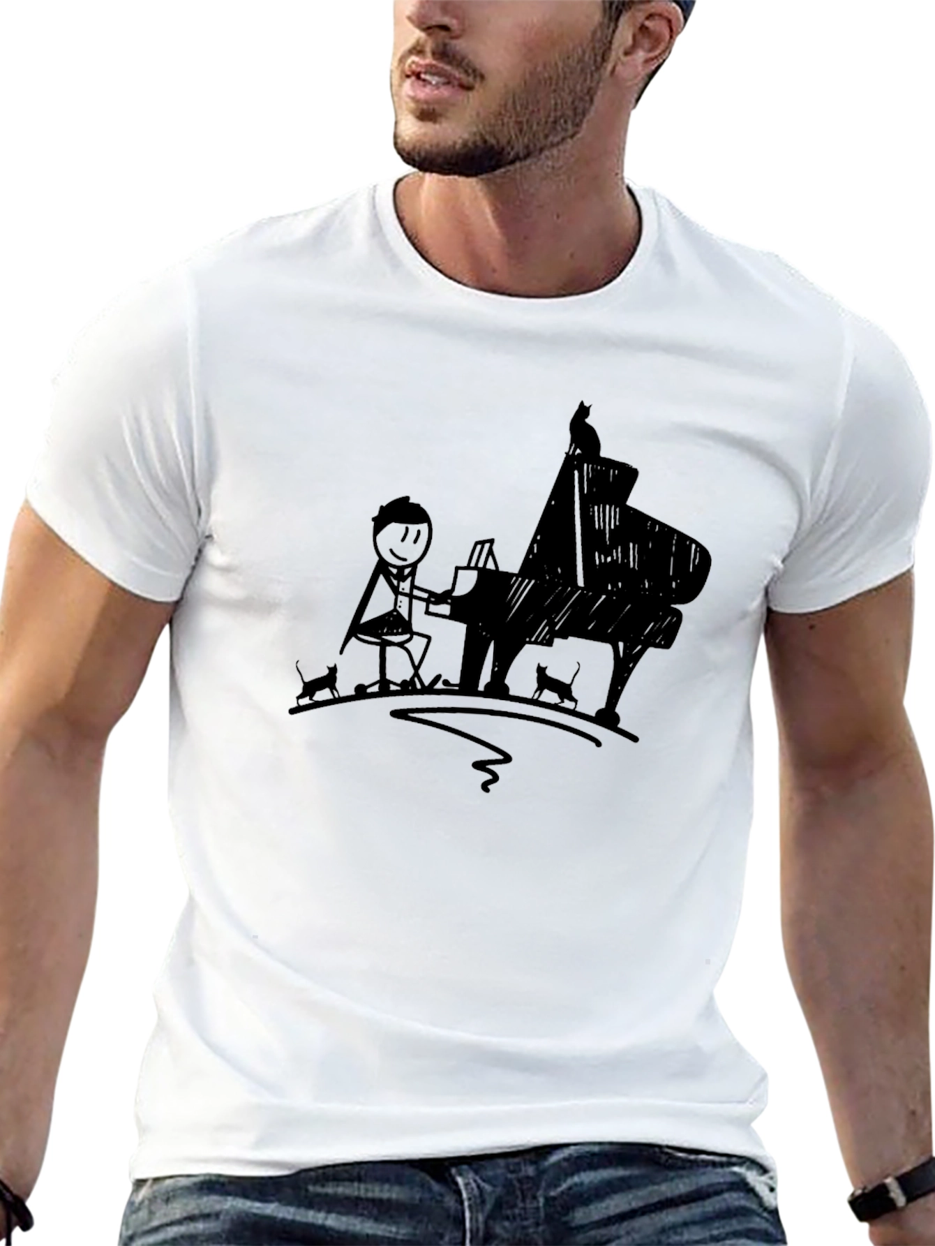 Stick Figure Pianist Graphic Tee - Black