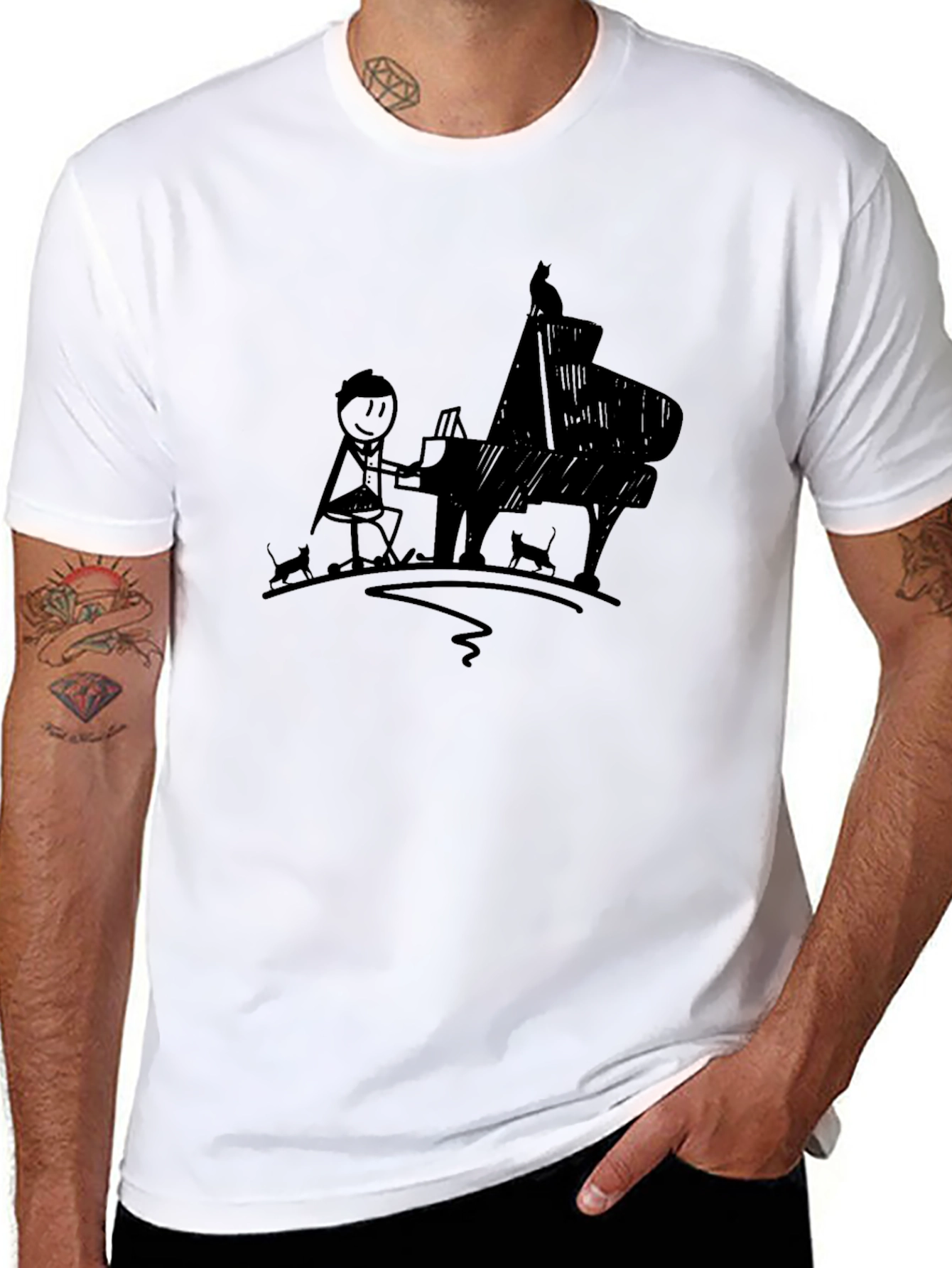Stick Figure Pianist Graphic Tee - Black