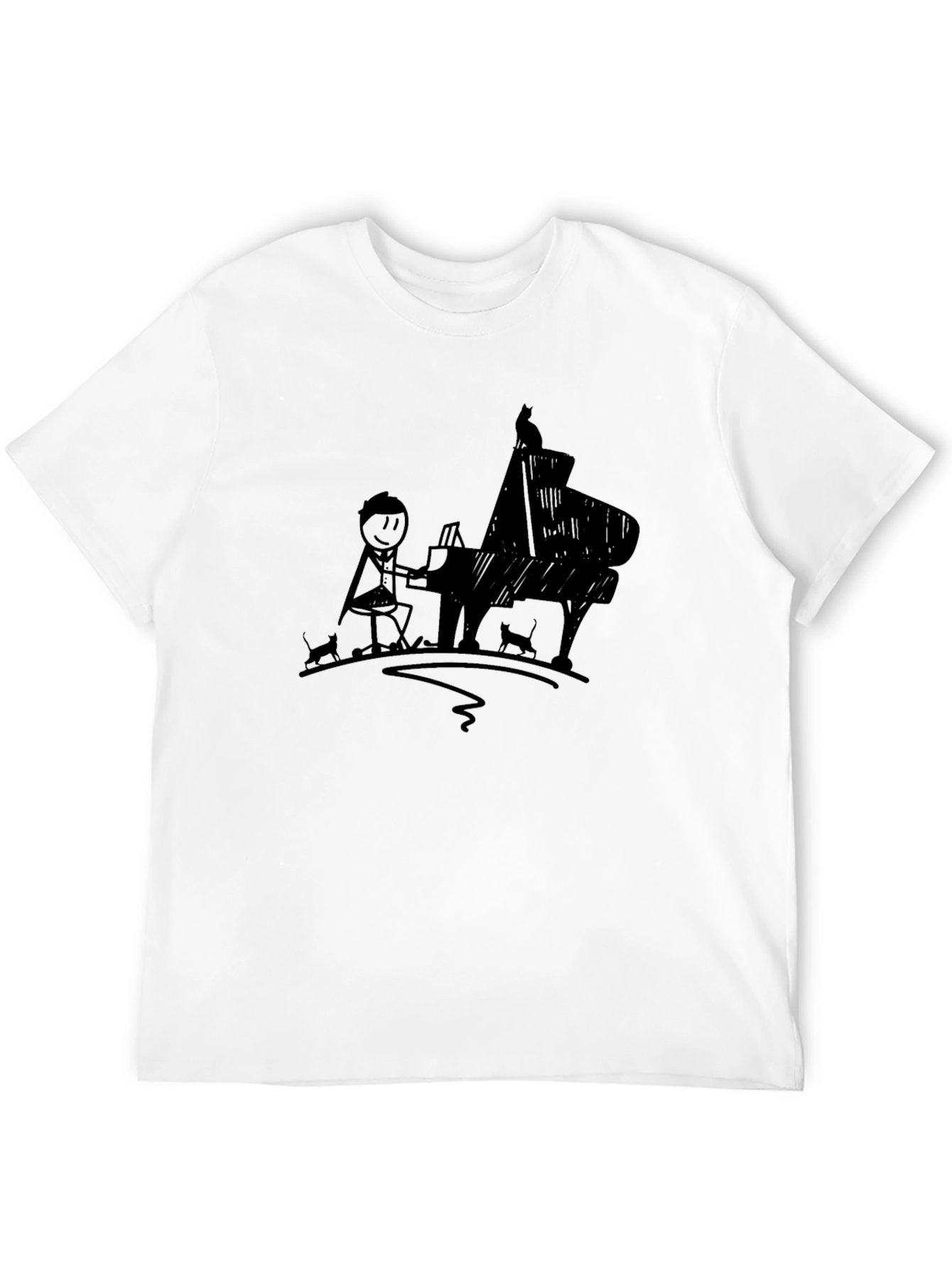 Stick Figure Pianist Graphic Tee - Black