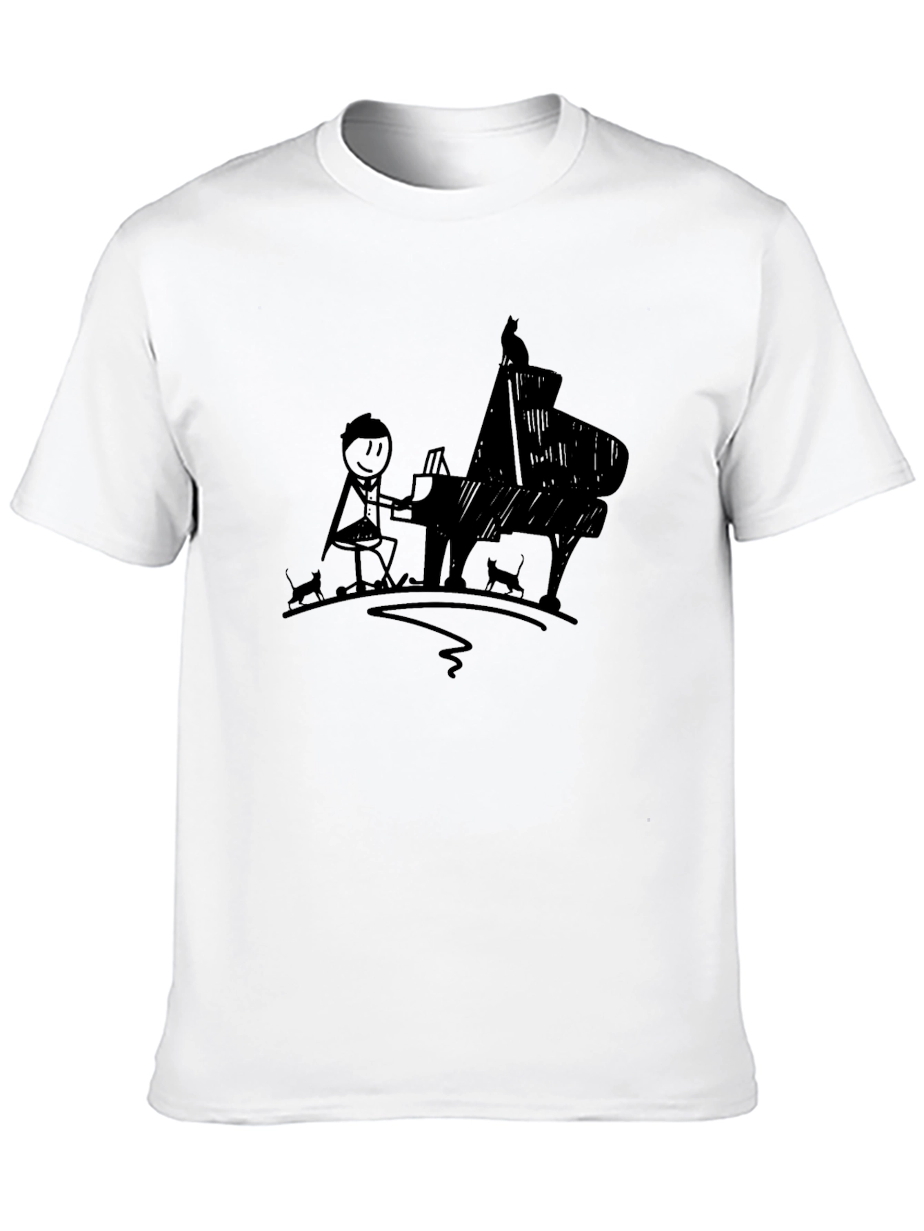 Stick Figure Pianist Graphic Tee - Black