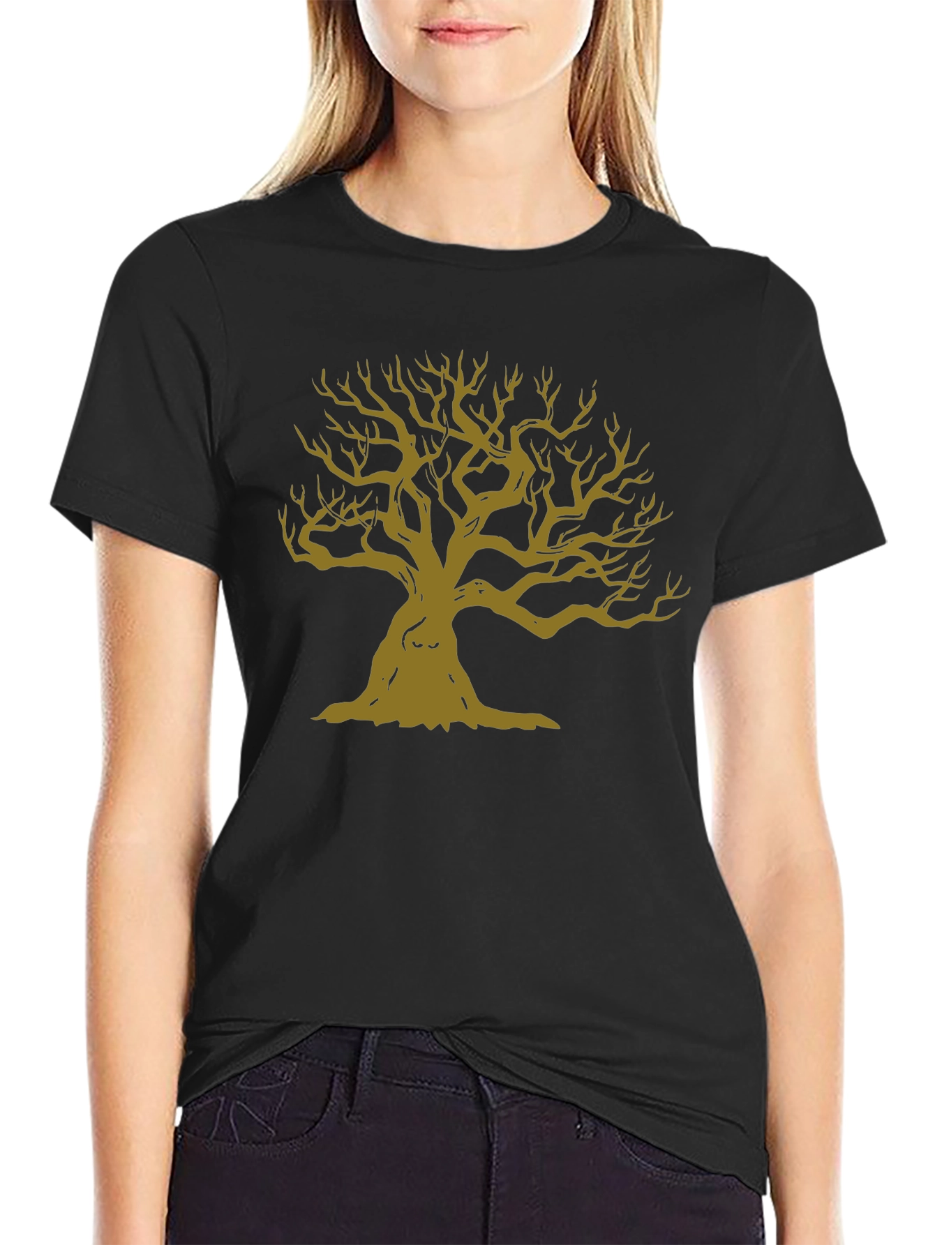 Mens Black T-Shirt with Graphic Tree Design