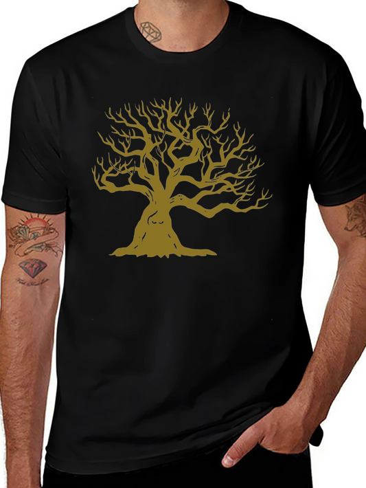 Mens Black T-Shirt with Graphic Tree Design