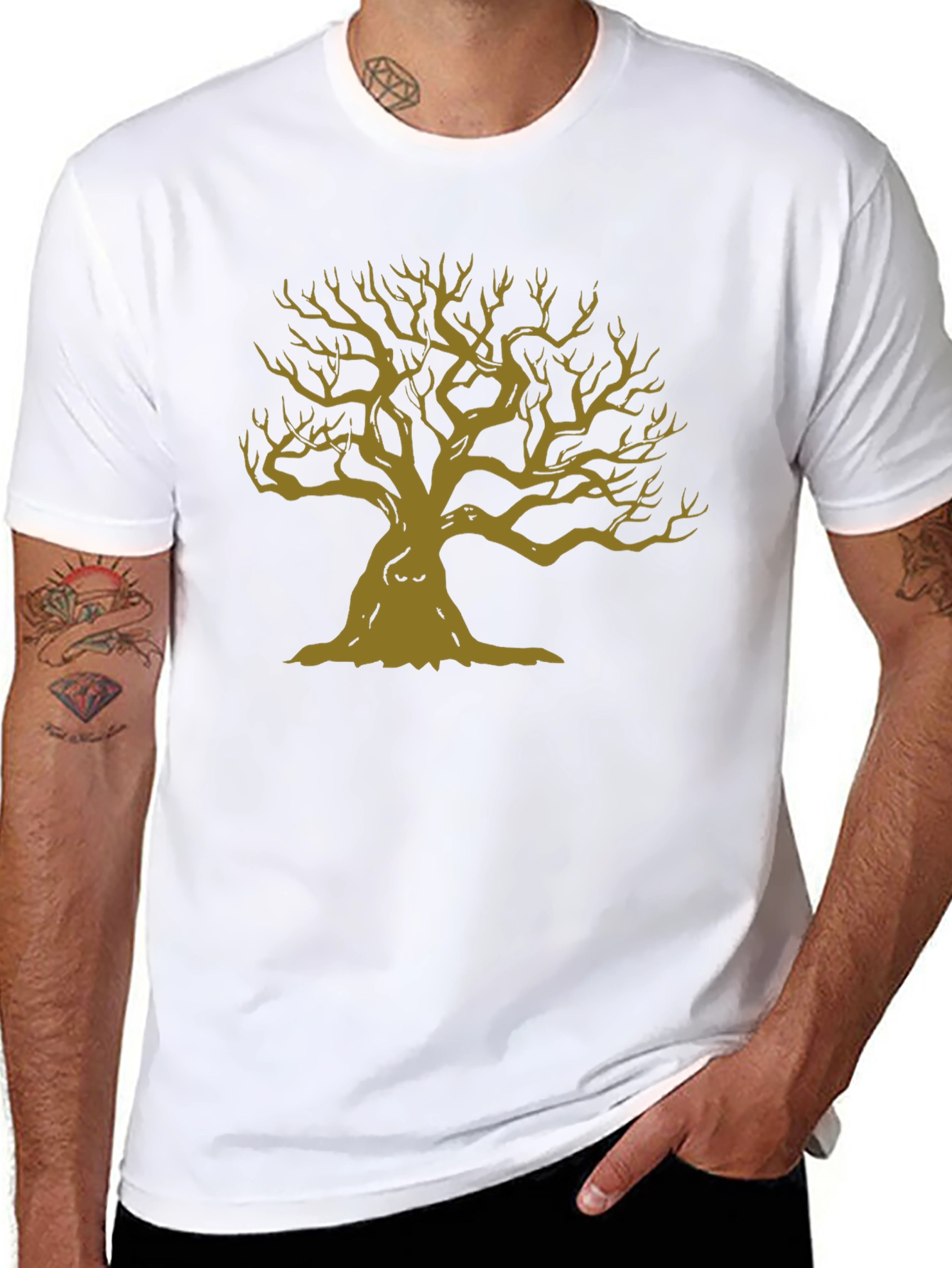 Mens Black T-Shirt with Graphic Tree Design