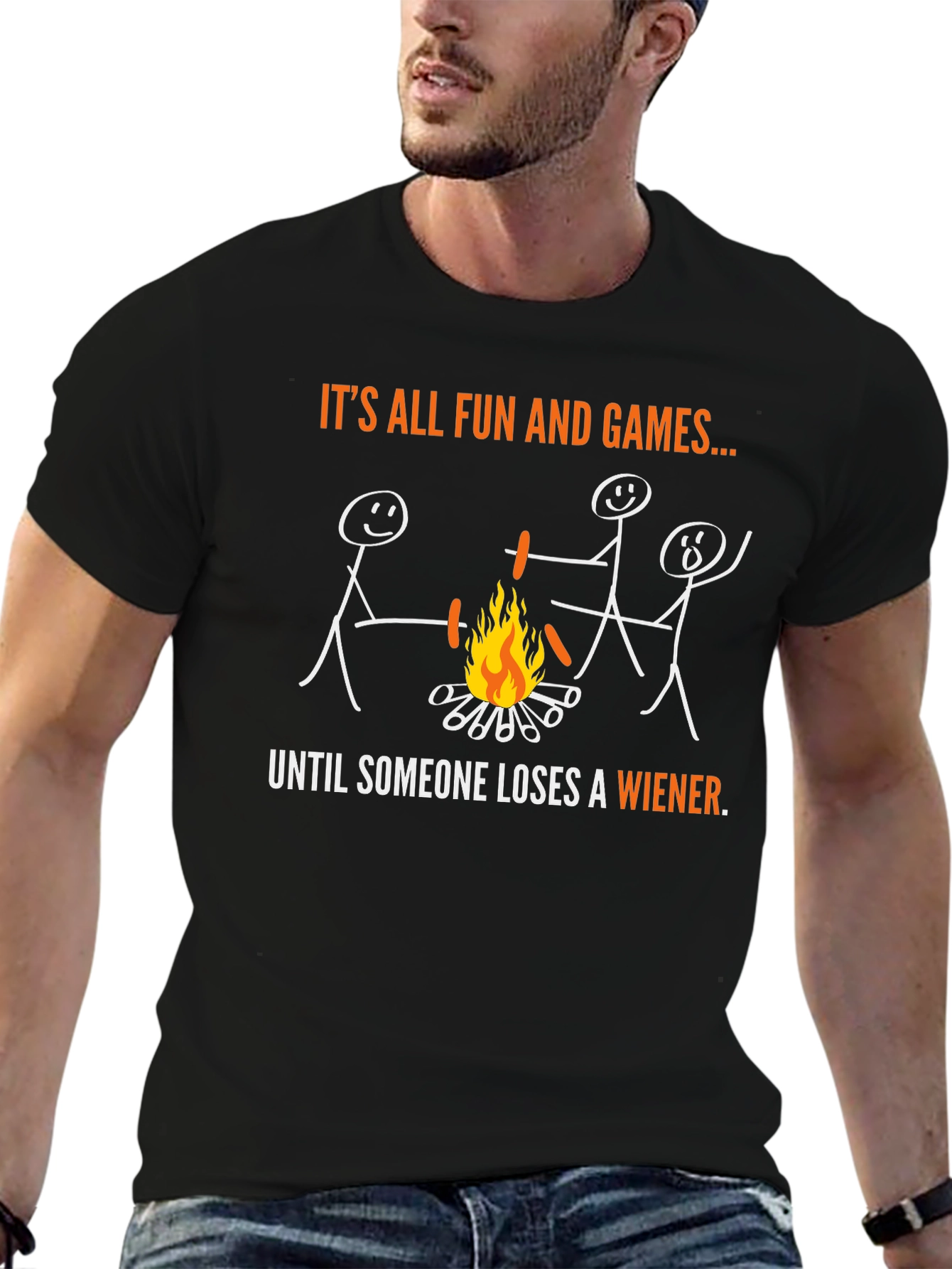 Funny Campfire Wiener Roast Stick Figure T-Shirt