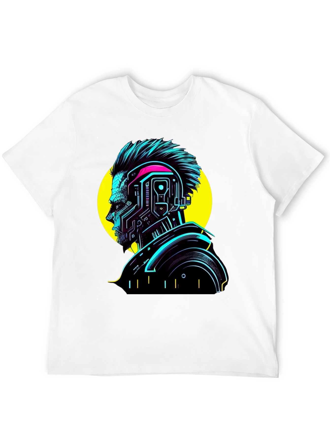 Cyberpunk Man Graphic T-Shirt - Neon Black Tee
