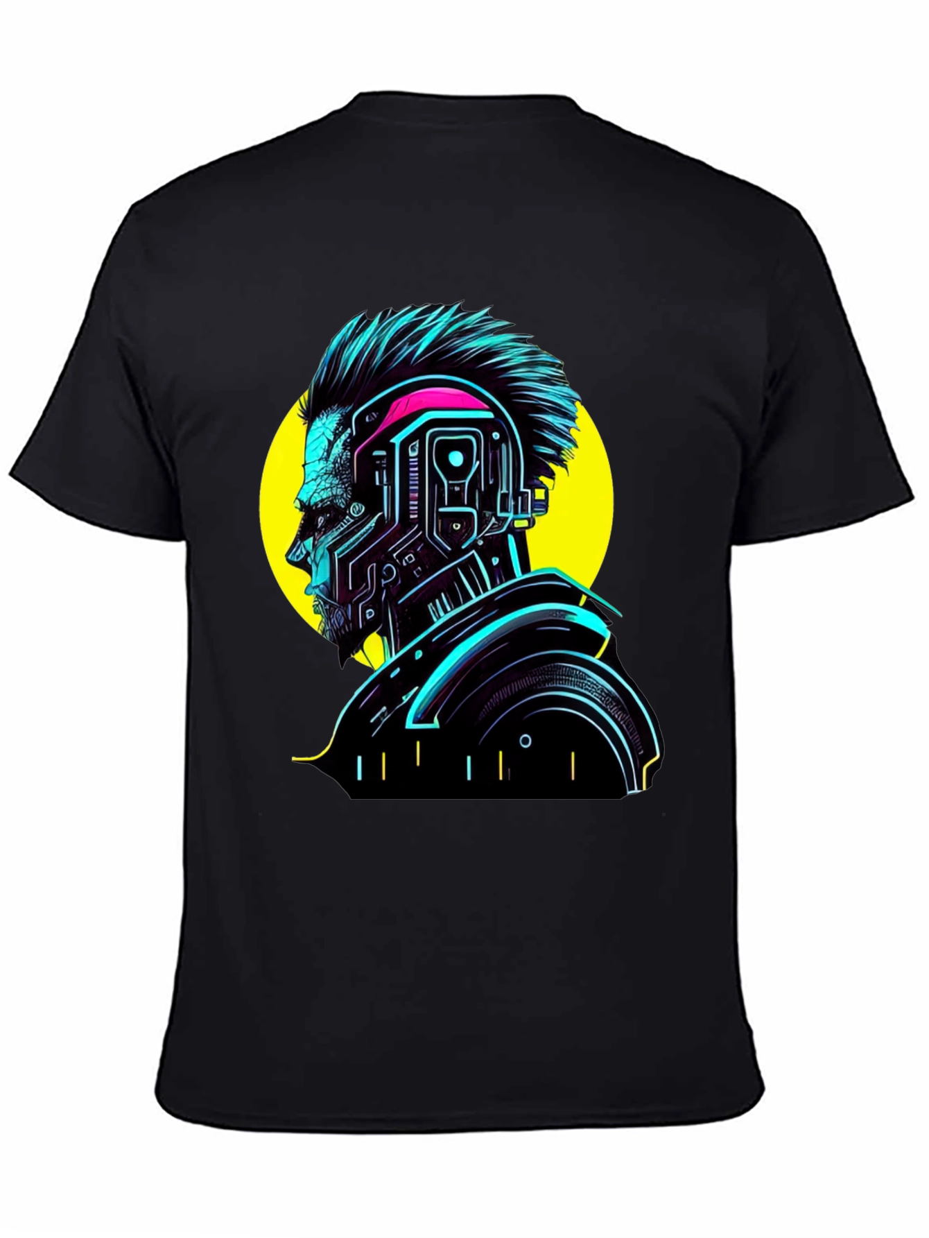 Cyberpunk Man Graphic T-Shirt - Neon Black Tee