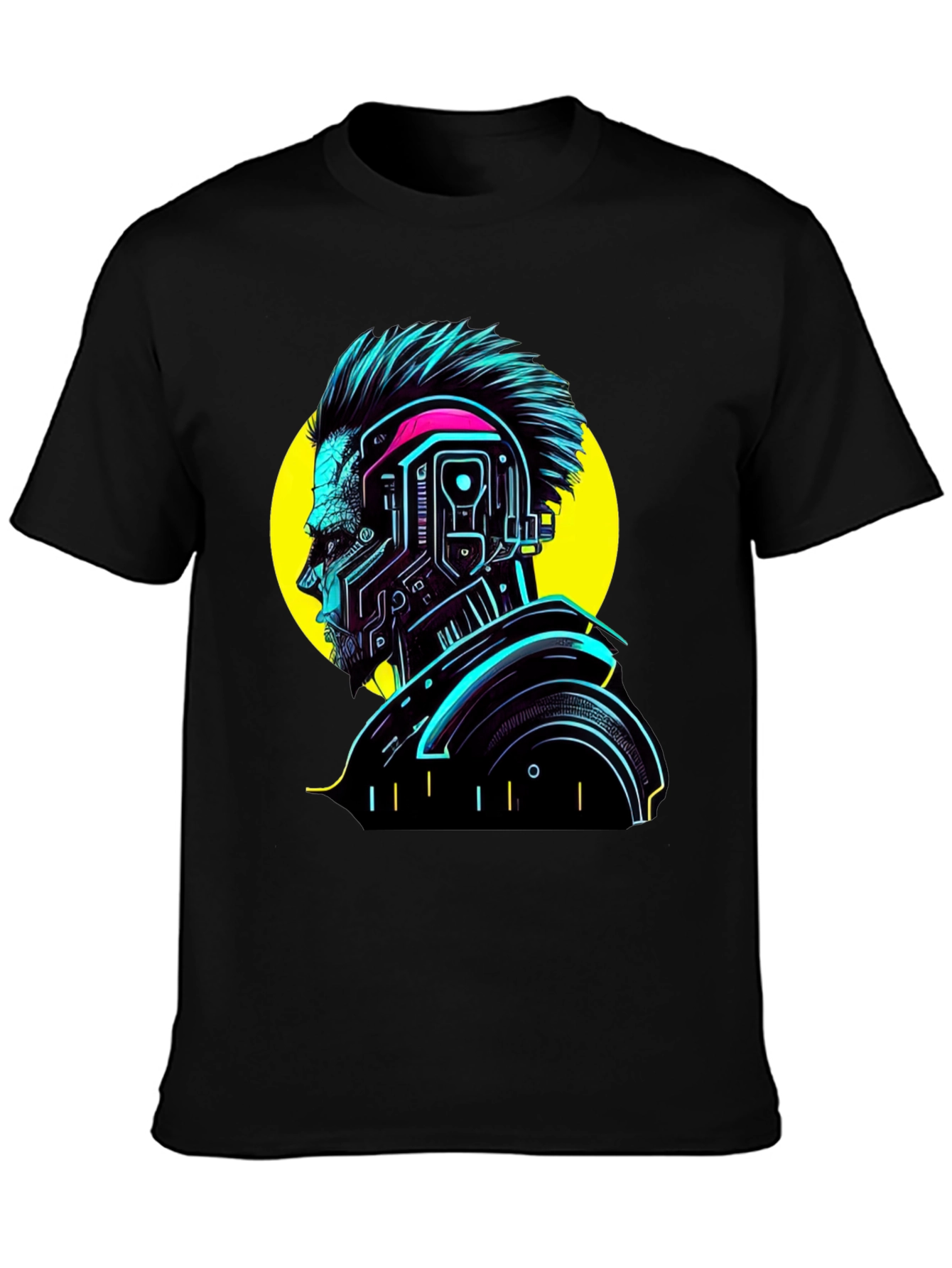 Cyberpunk Man Graphic T-Shirt - Neon Black Tee