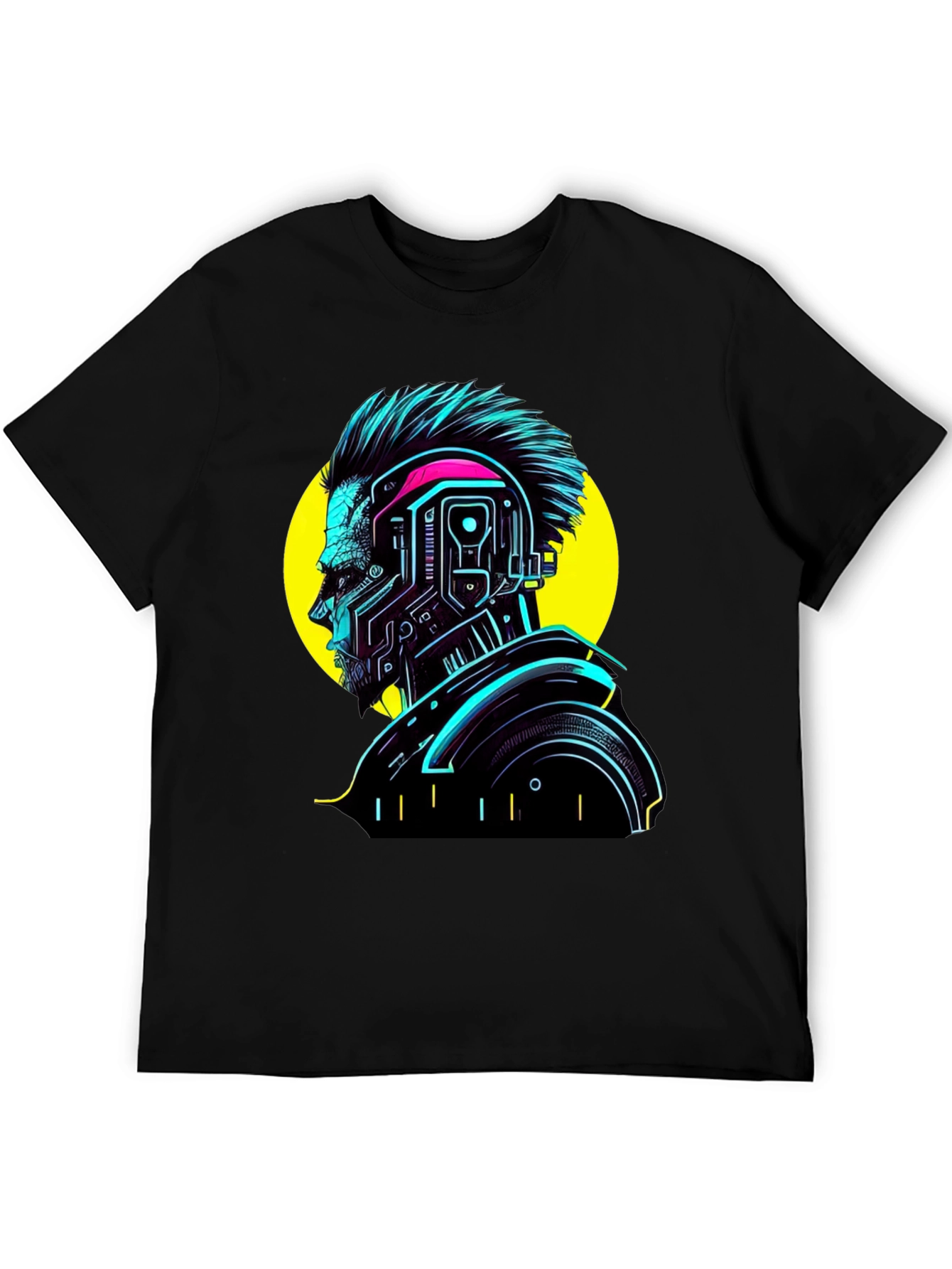 Cyberpunk Man Graphic T-Shirt - Neon Black Tee