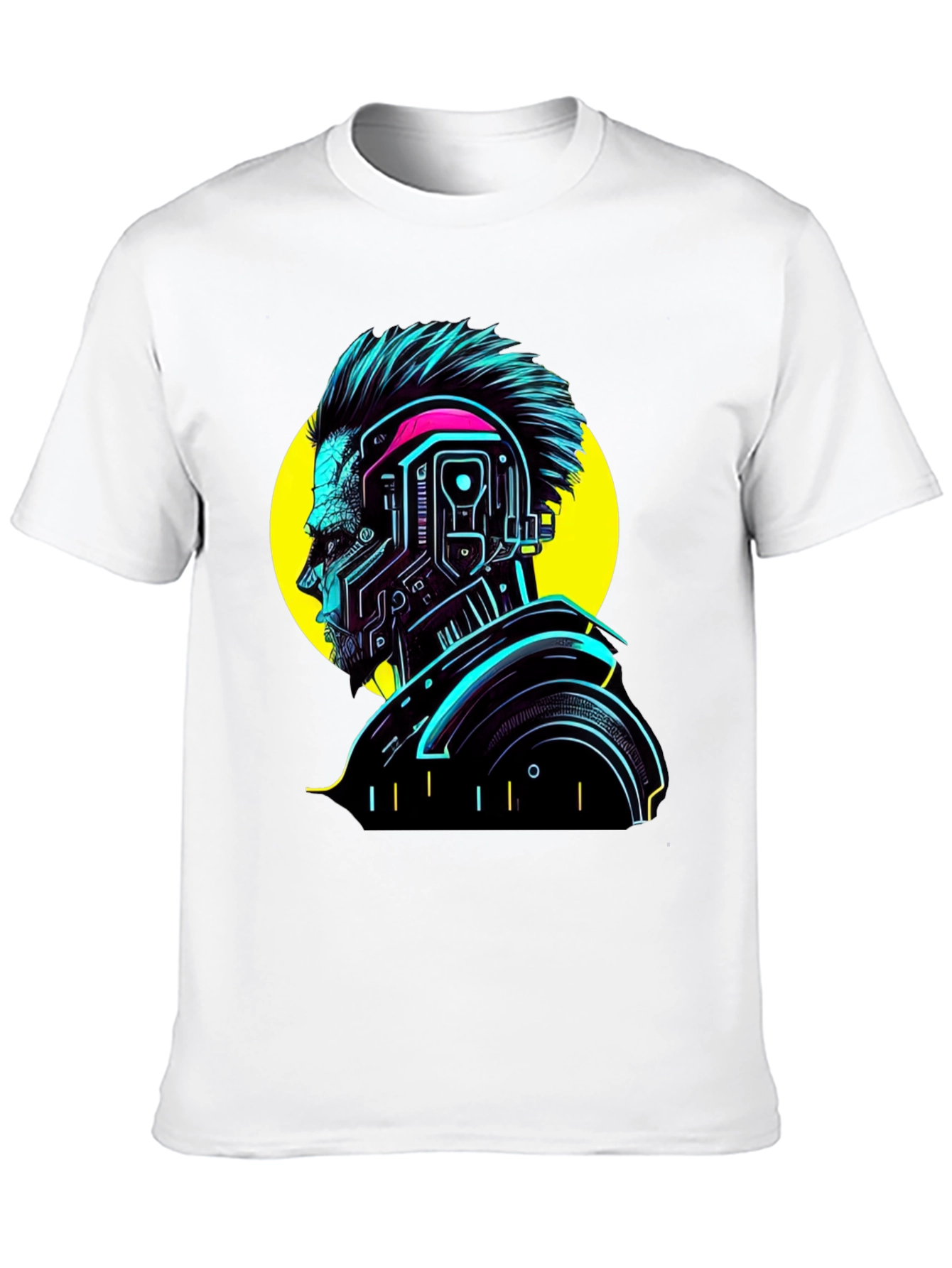 Cyberpunk Man Graphic T-Shirt - Neon Black Tee