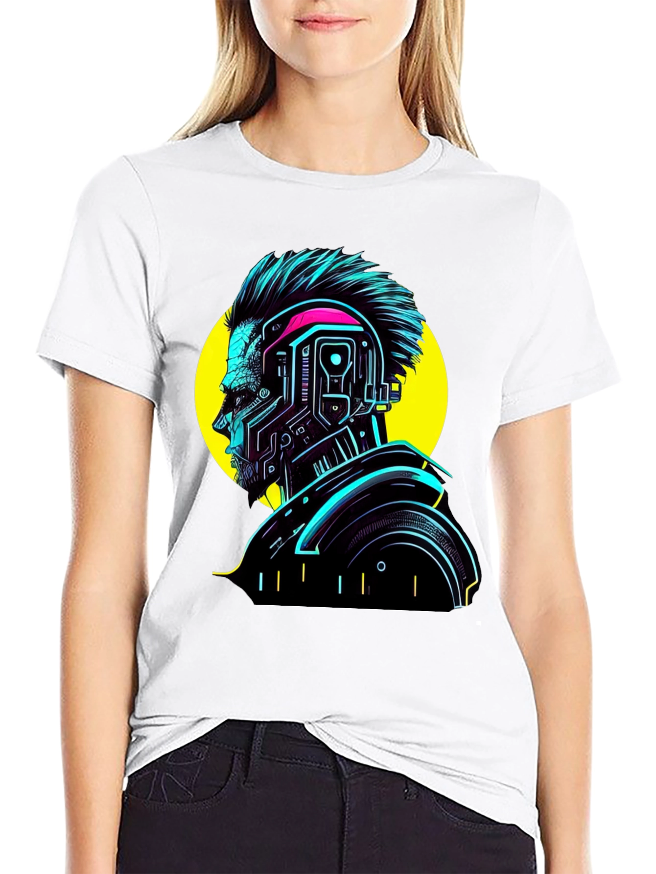 Cyberpunk Man Graphic T-Shirt - Neon Black Tee