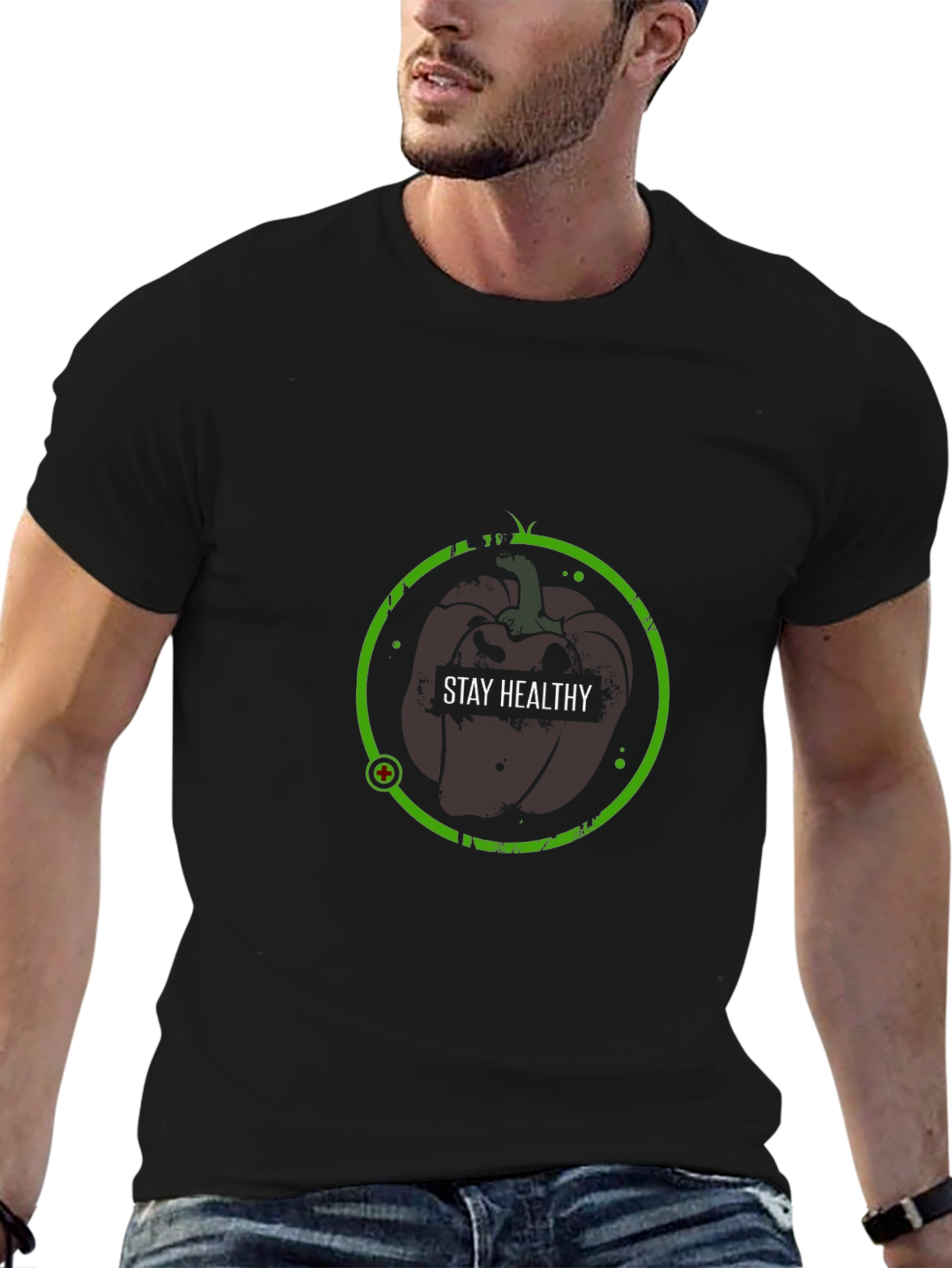 Stay Healthy Black T-Shirt - Apple Design