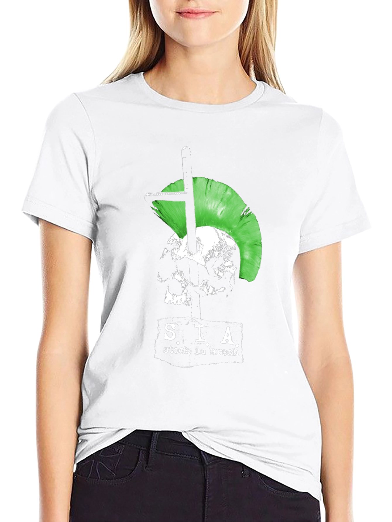 Edgy Punk Skull T-Shirt - Green Mohawk Graphic Tee
