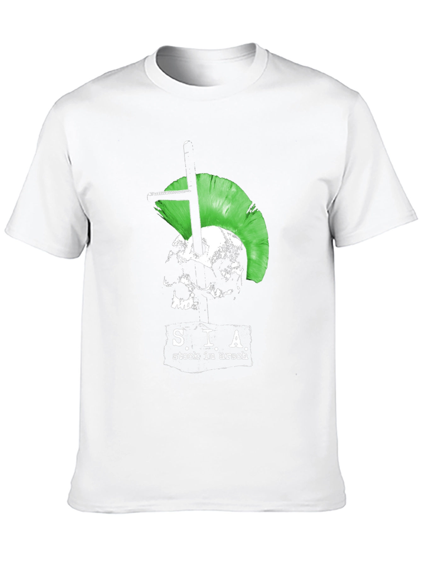 Edgy Punk Skull T-Shirt - Green Mohawk Graphic Tee