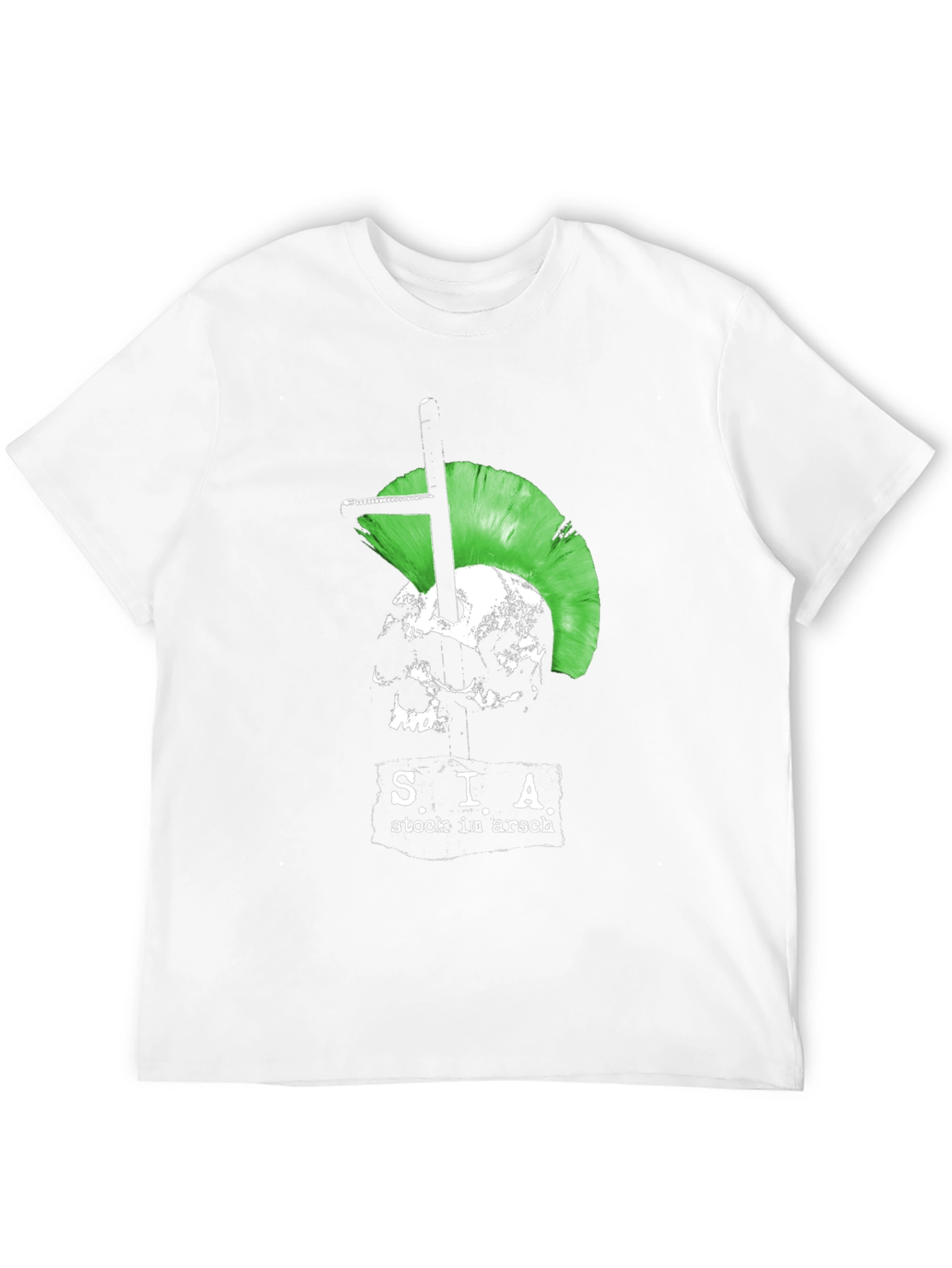 Edgy Punk Skull T-Shirt - Green Mohawk Graphic Tee