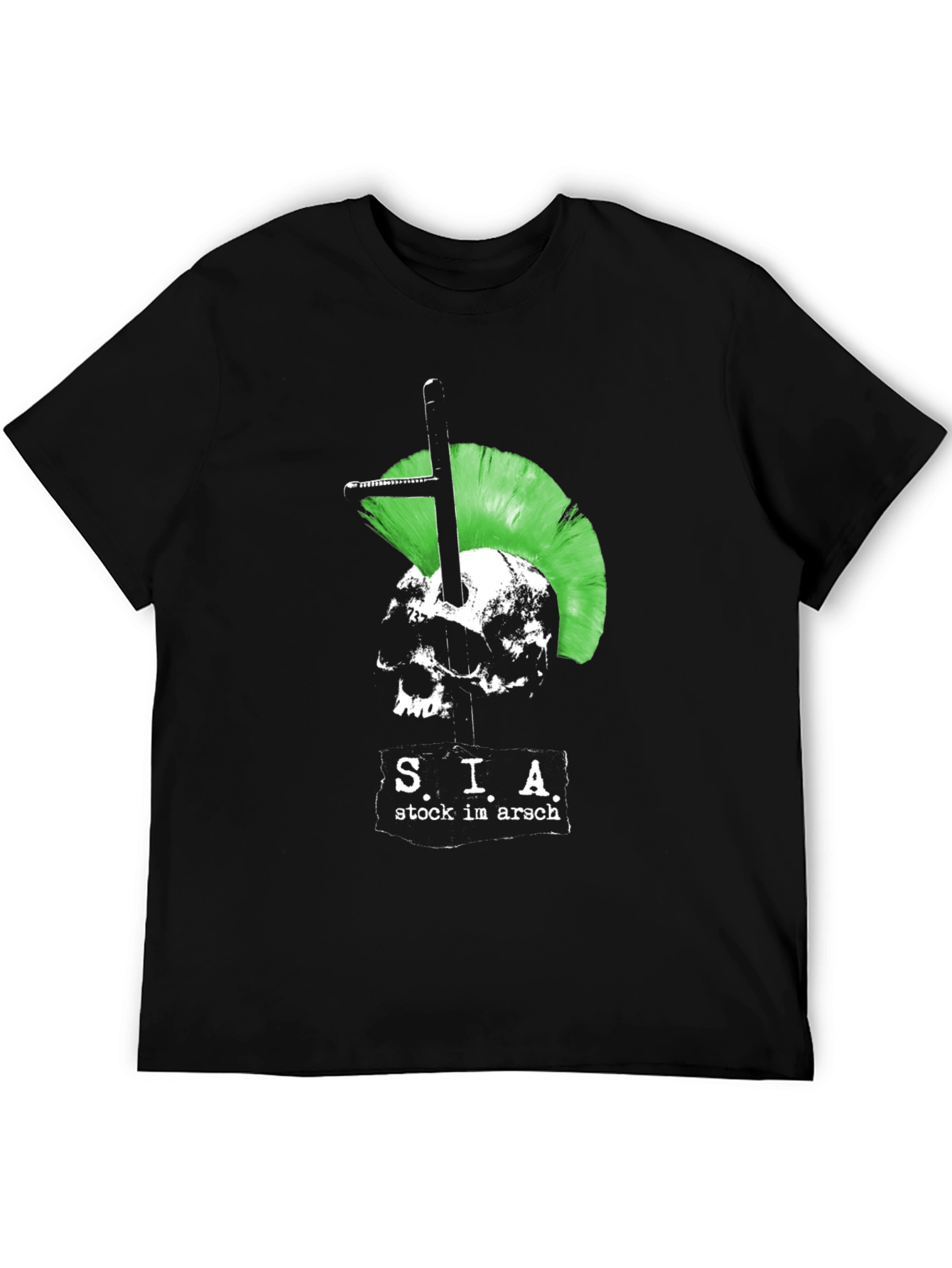 Edgy Punk Skull T-Shirt - Green Mohawk Graphic Tee