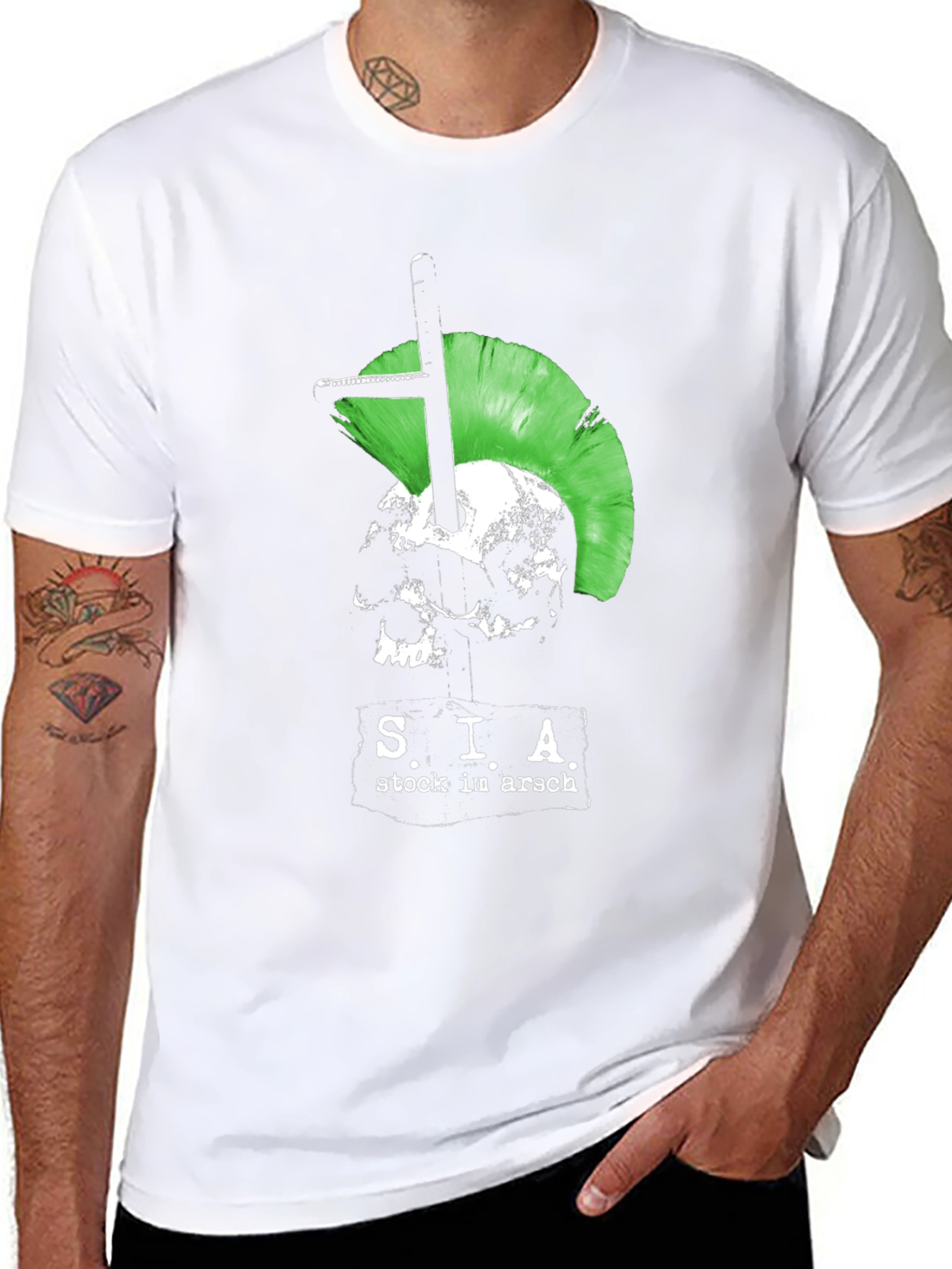 Edgy Punk Skull T-Shirt - Green Mohawk Graphic Tee