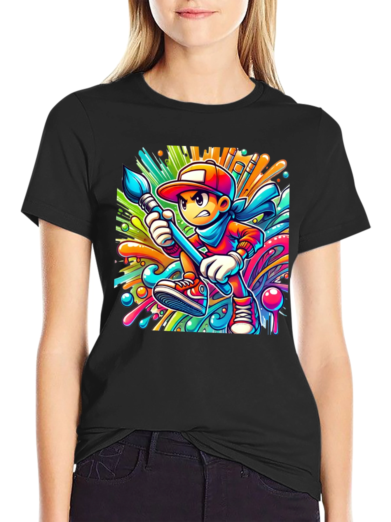 Vibrant Cartoon Artist T-Shirt