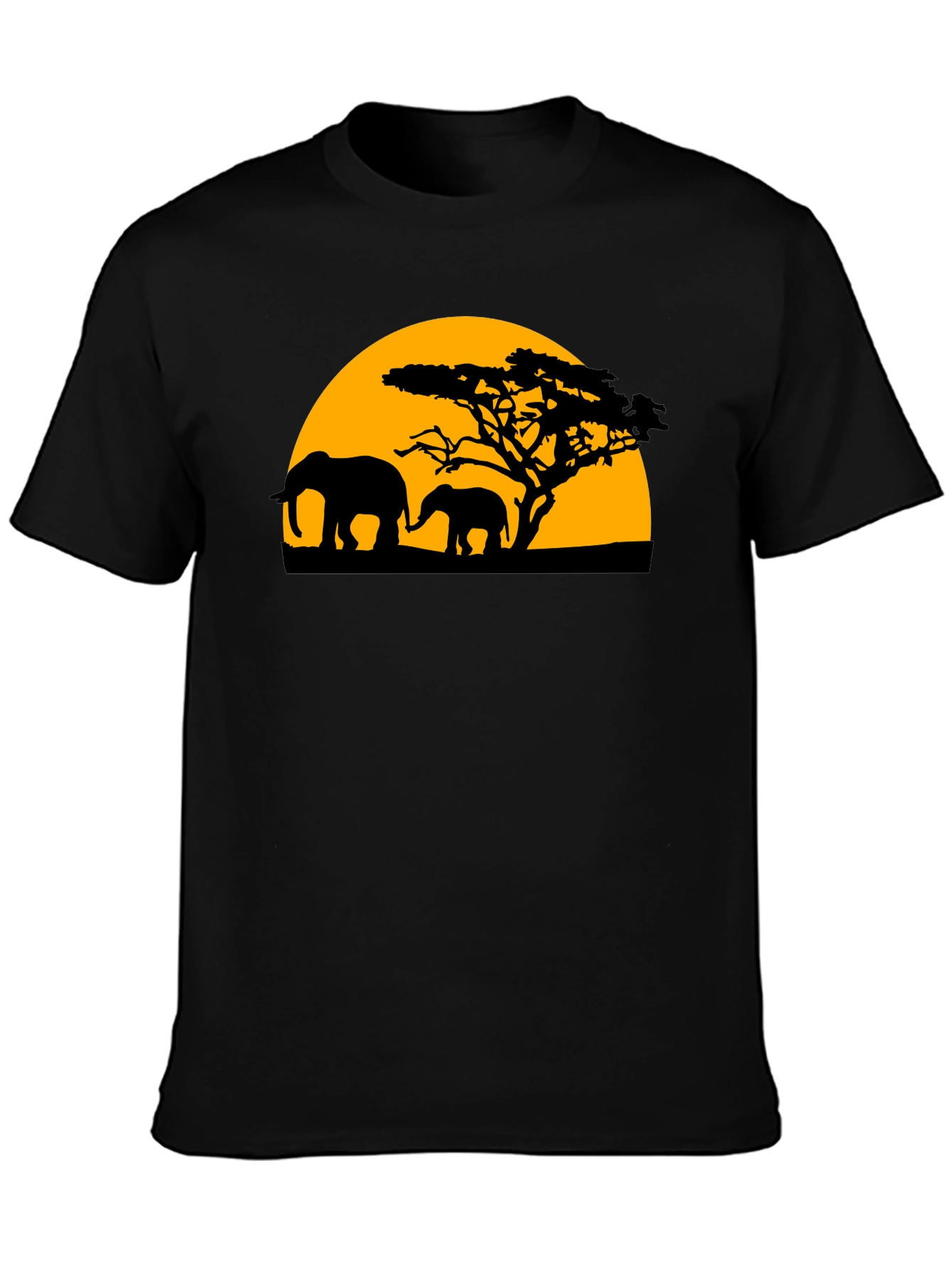 Elephant Sunset Graphic Tee - Black Cotton T-Shirt