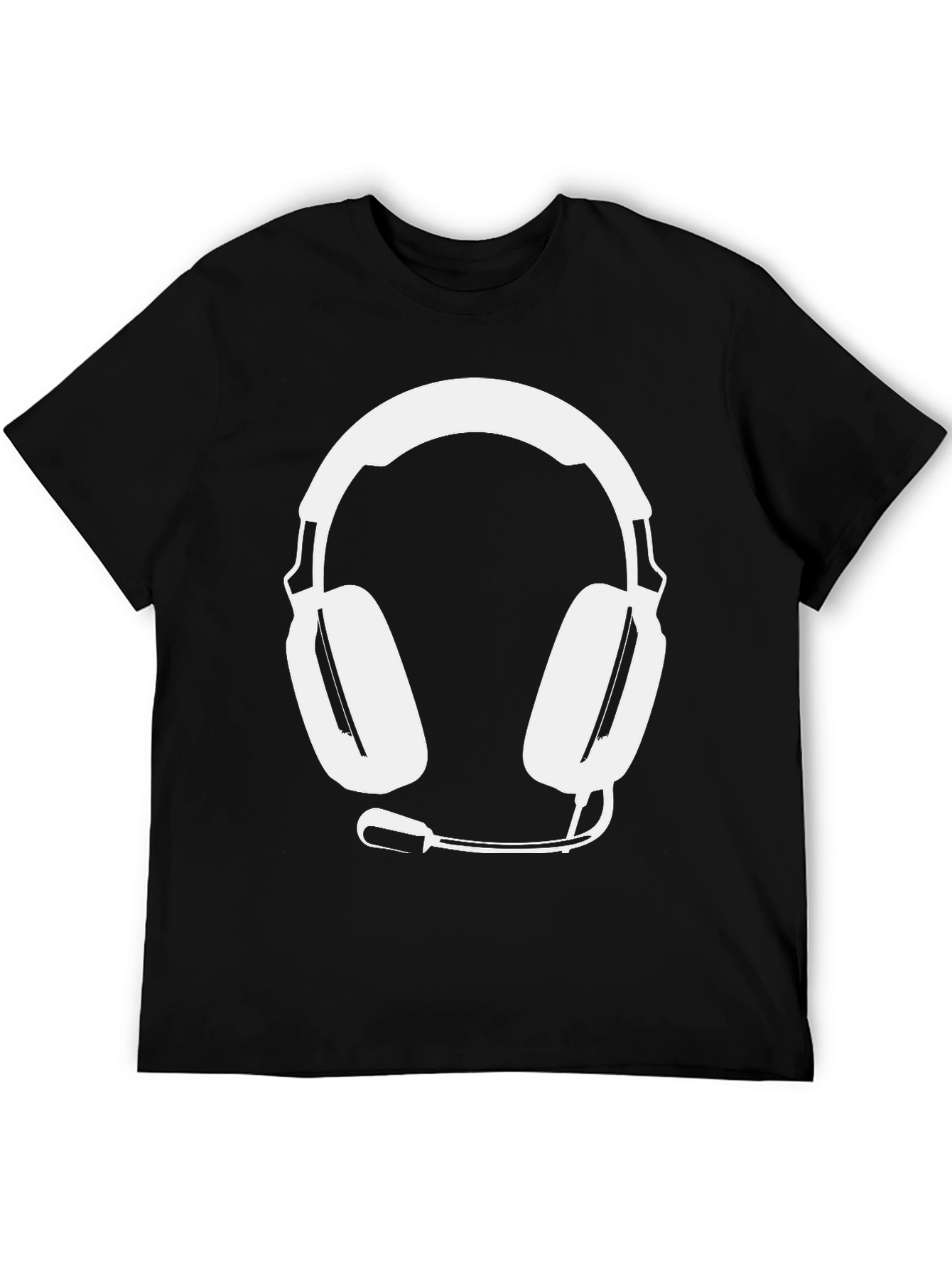 Gamer Style Black Tee with Headset Graphic