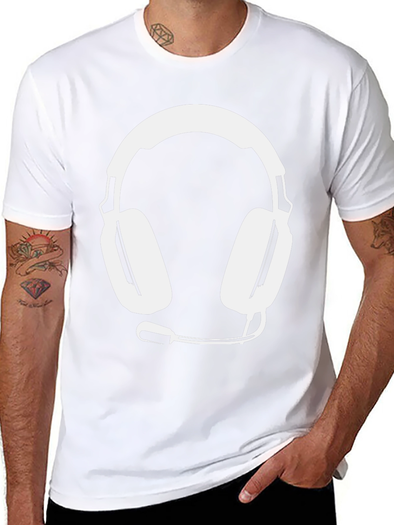 Gamer Style Black Tee with Headset Graphic