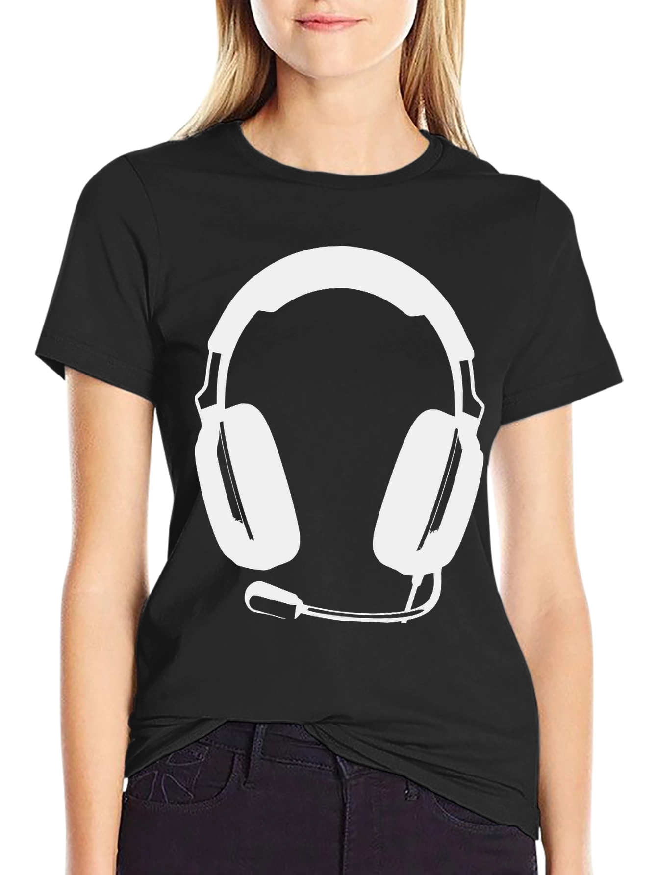 Gamer Style Black Tee with Headset Graphic