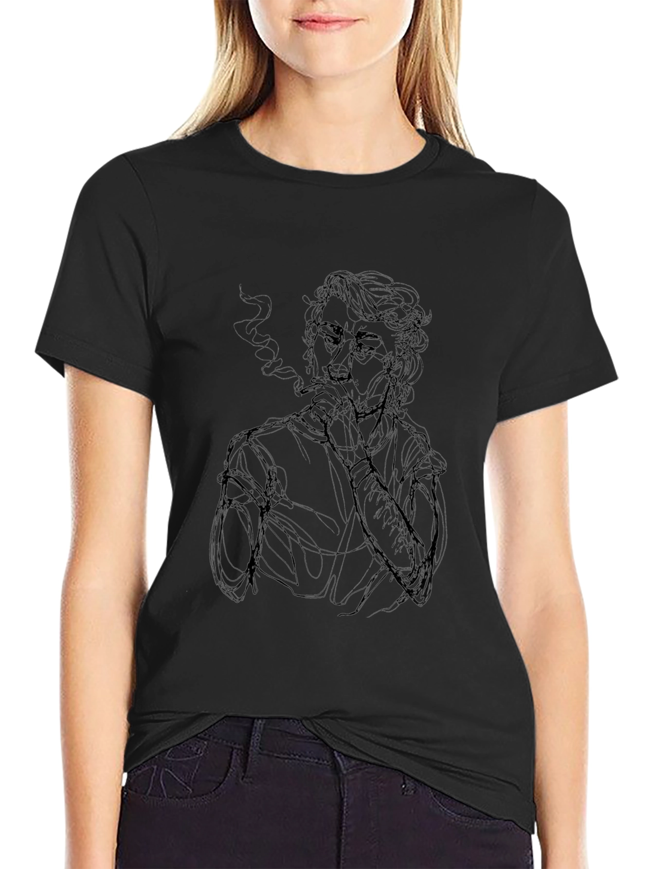 Smoking Silhouette Graphic Tee - Black T-Shirt