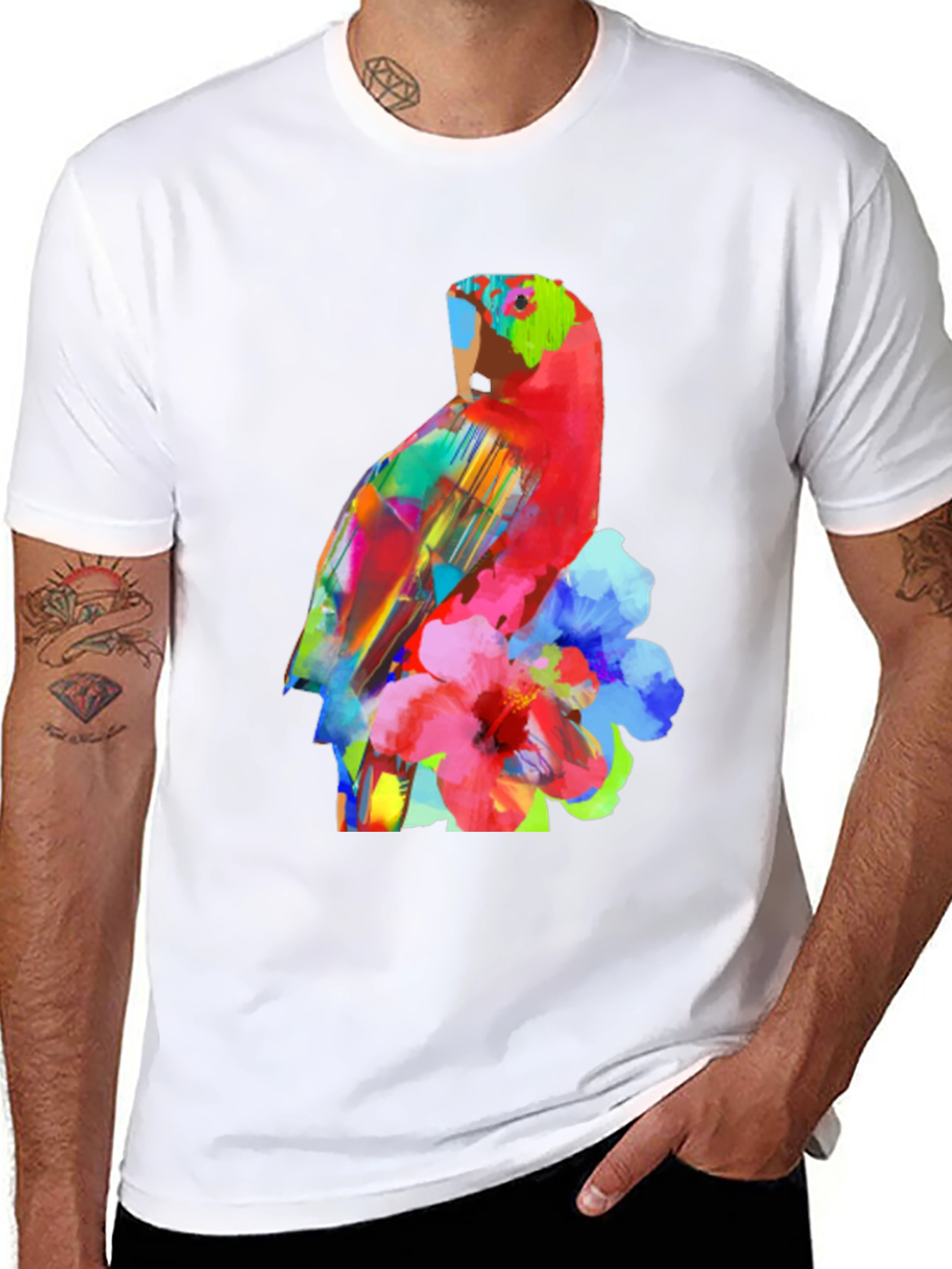 Vibrant Parrot Graphic Tee - Unique Floral Design