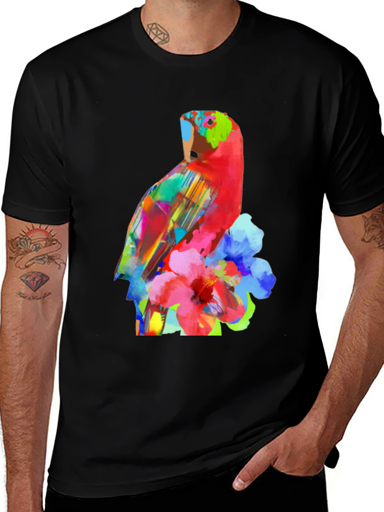 Vibrant Parrot Graphic Tee - Unique Floral Design