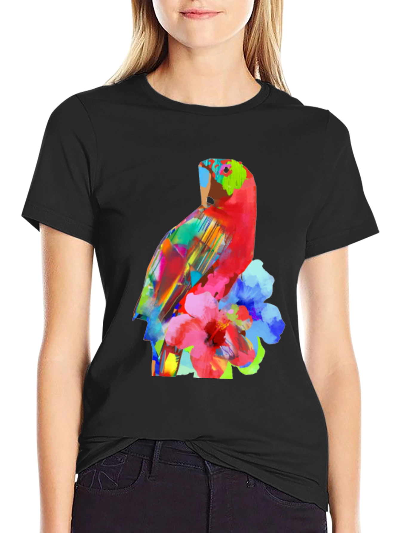 Vibrant Parrot Graphic Tee - Unique Floral Design