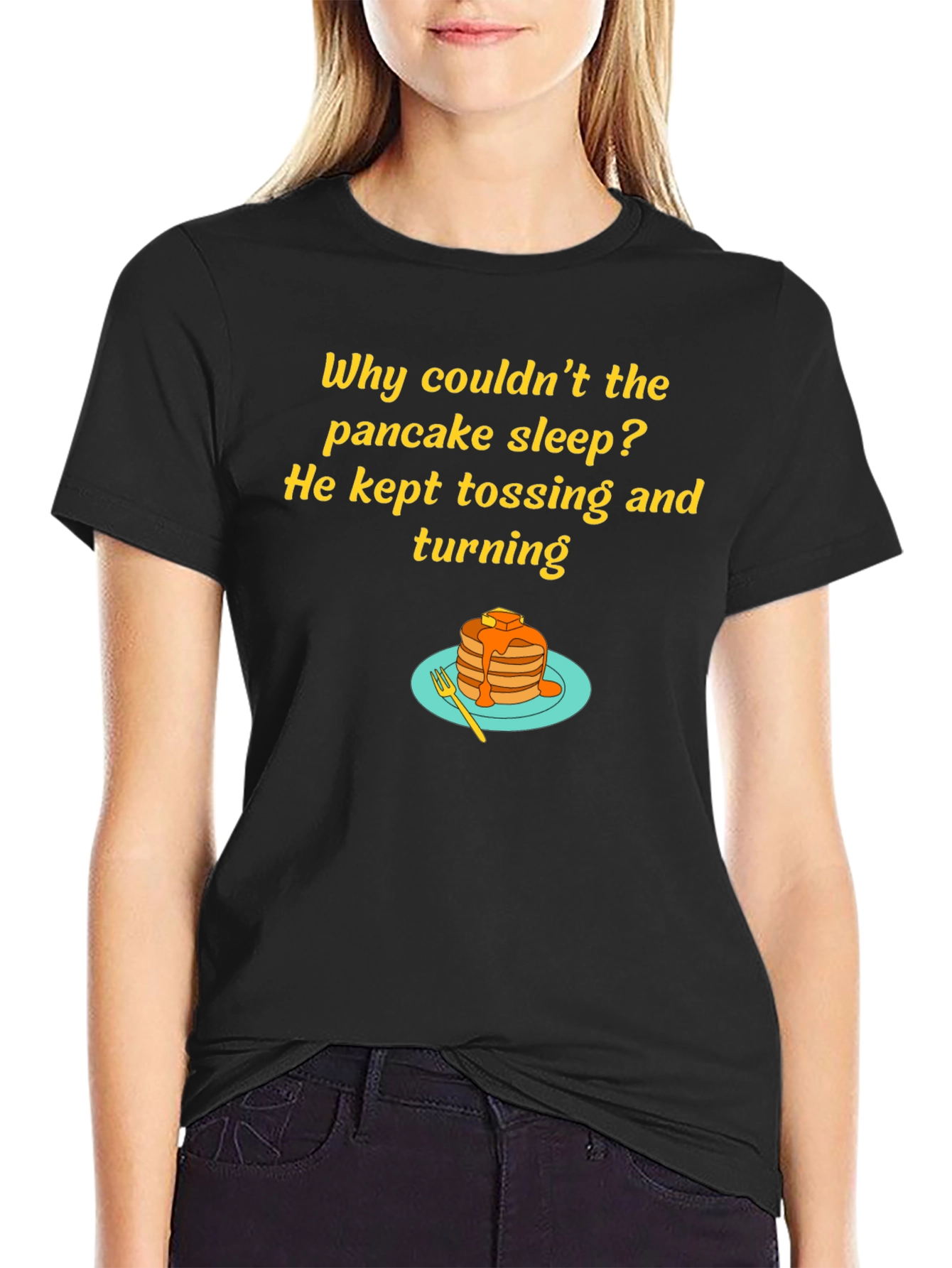 Funny Pancake T-Shirt - Why Couldnt the Pancake Sleep?
