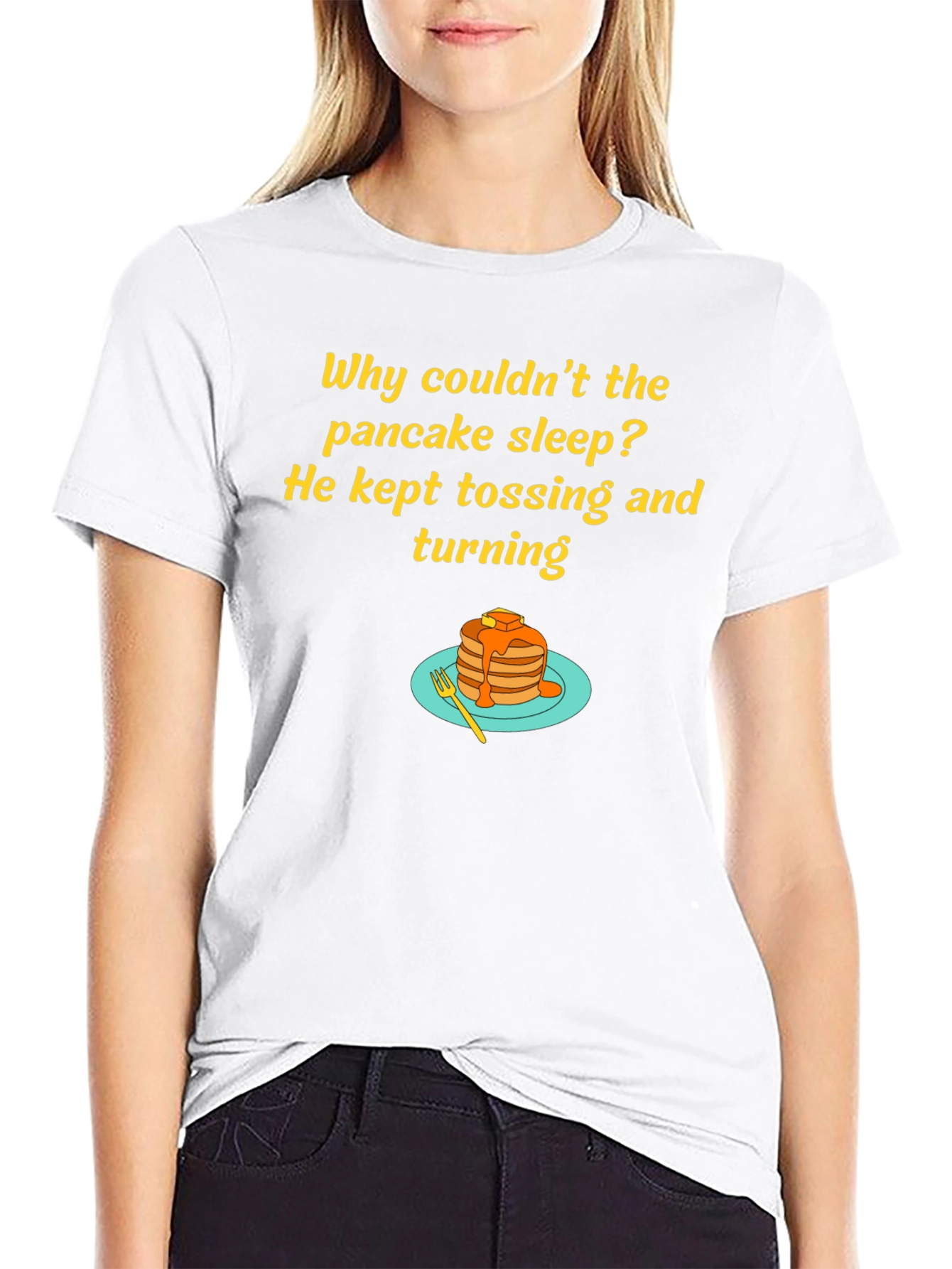 Funny Pancake T-Shirt - Why Couldnt the Pancake Sleep?