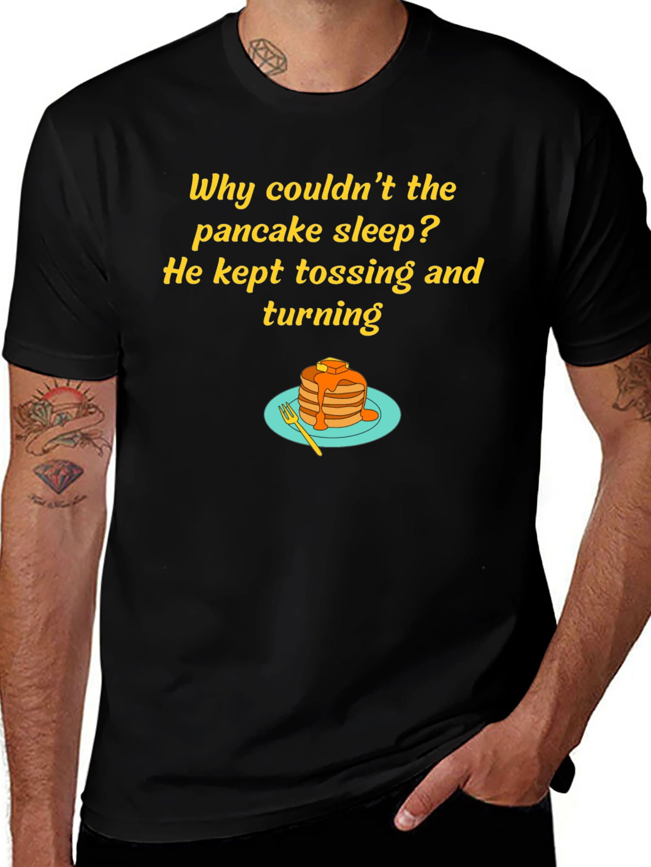 Funny Pancake T-Shirt - Why Couldnt the Pancake Sleep?