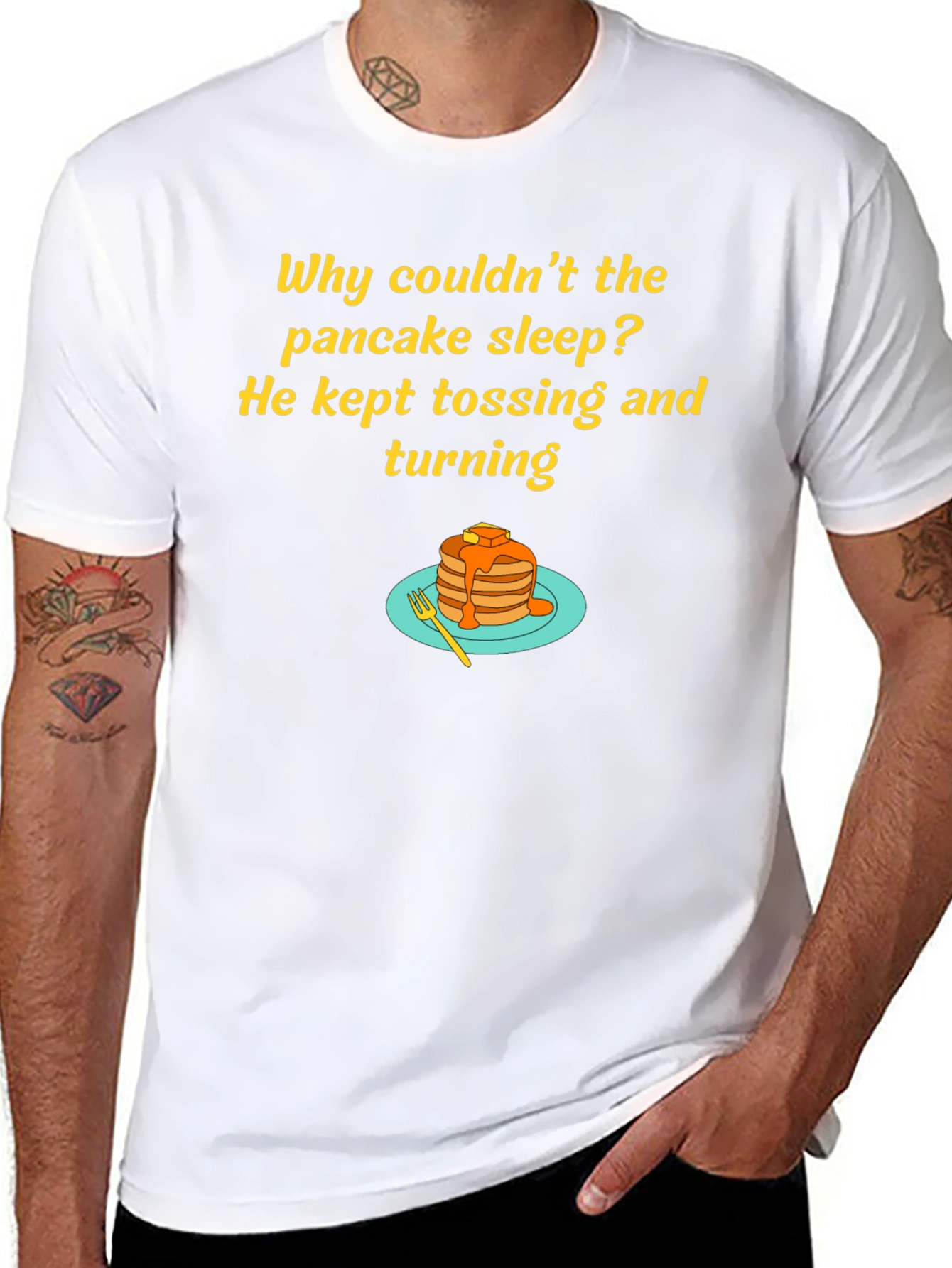 Funny Pancake T-Shirt - Why Couldnt the Pancake Sleep?