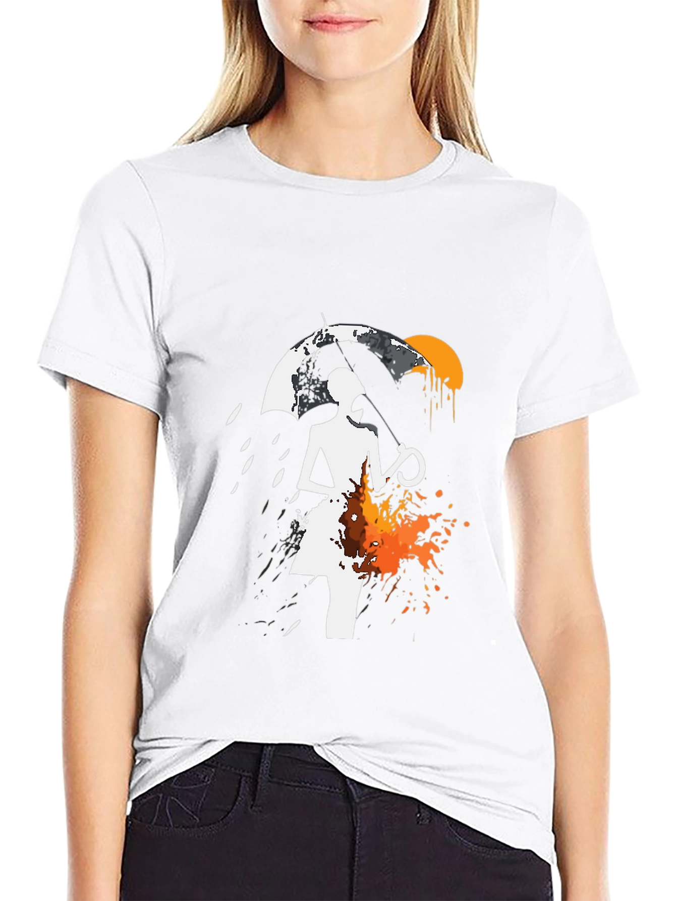 Abstract Umbrella Graphic Tee - Black Cotton Blend