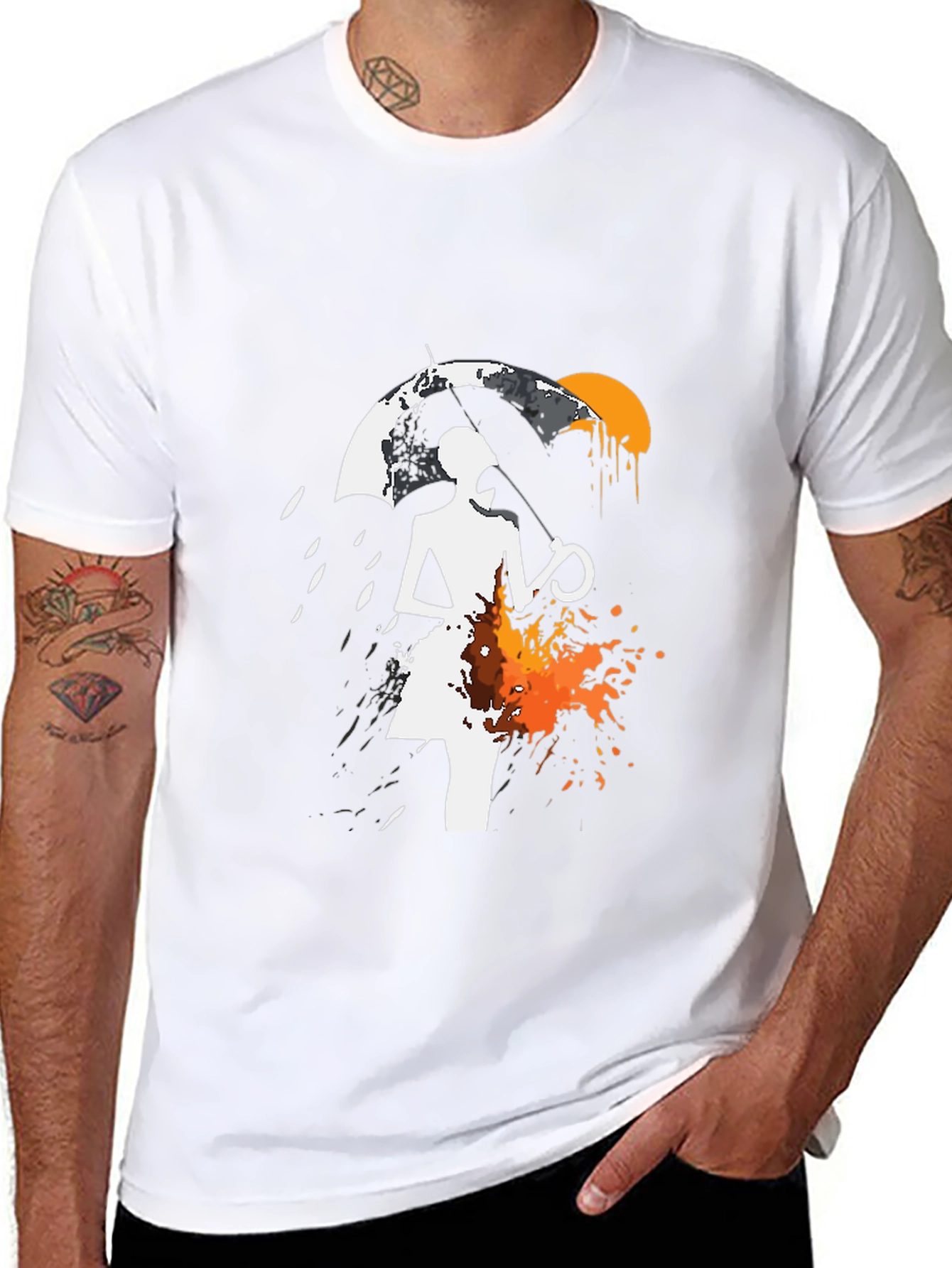 Abstract Umbrella Graphic Tee - Black Cotton Blend
