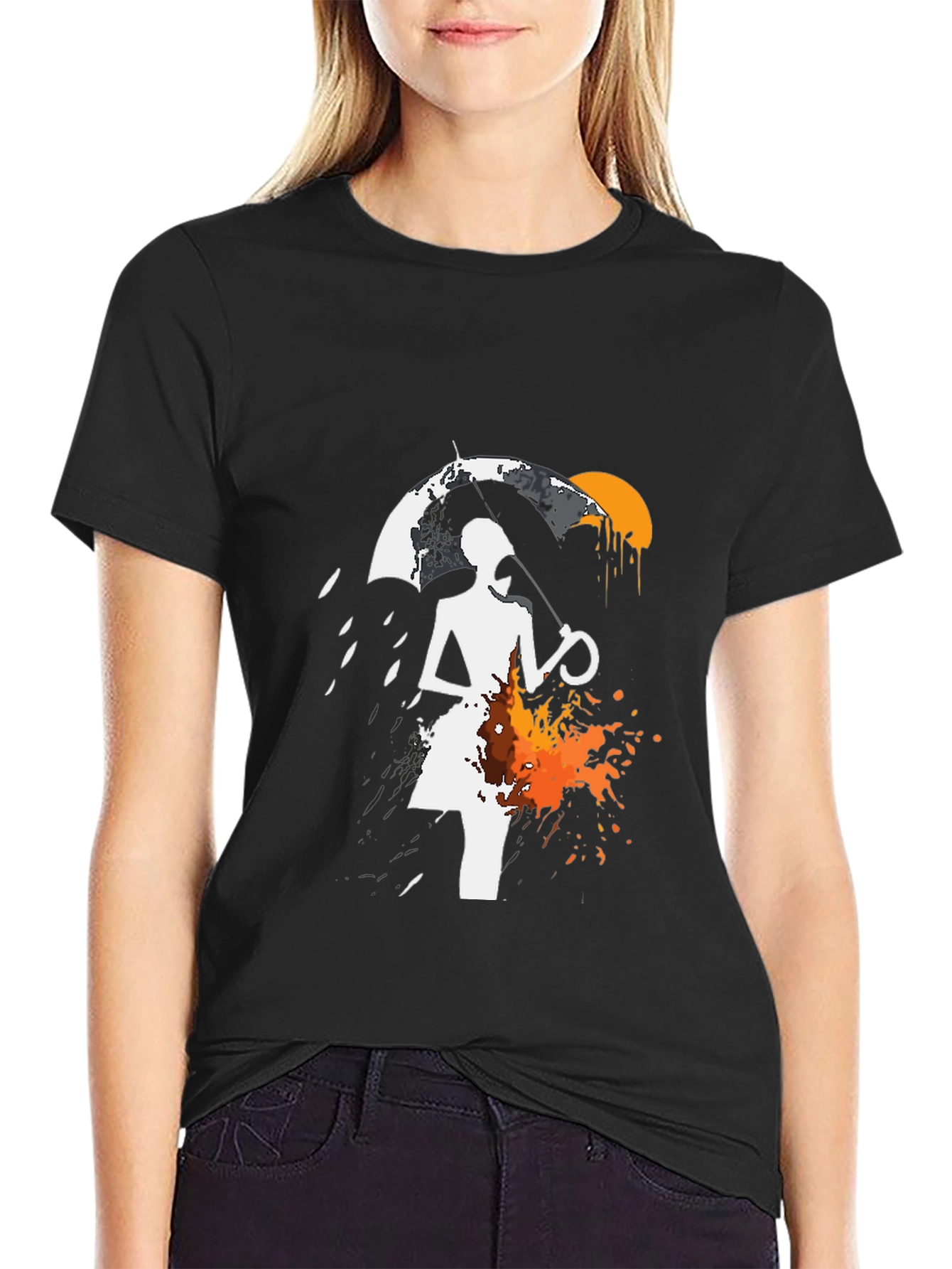 Abstract Umbrella Graphic Tee - Black Cotton Blend