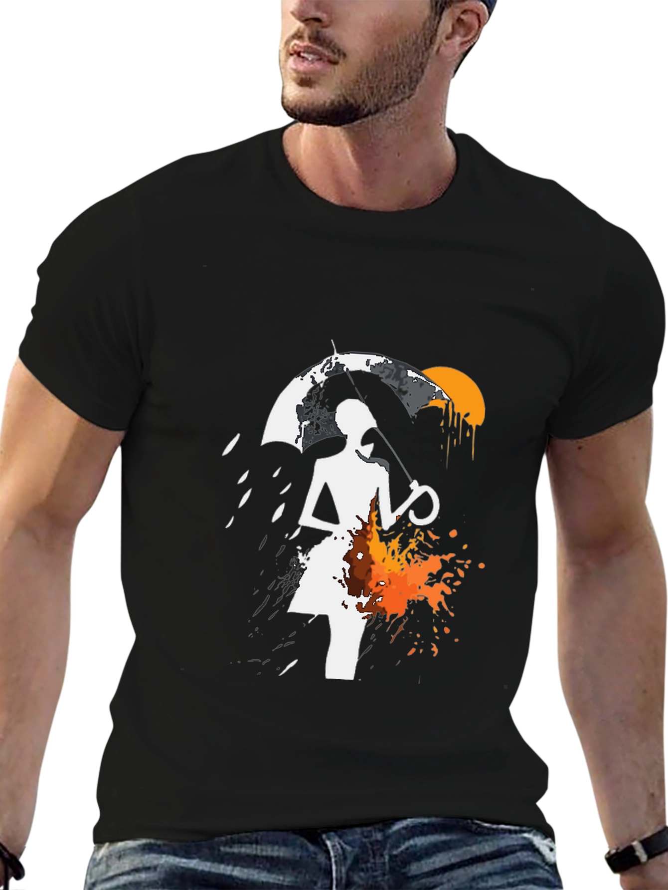 Abstract Umbrella Graphic Tee - Black Cotton Blend